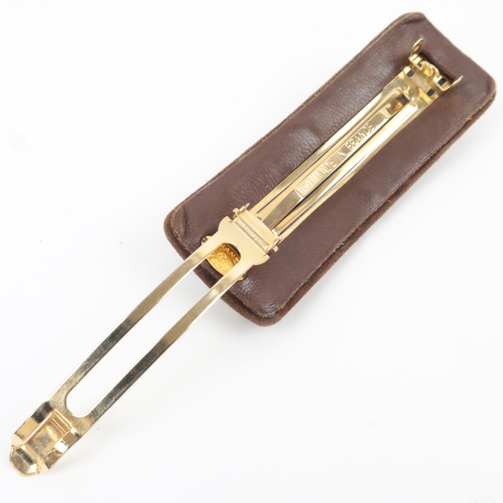 CHANEL Cocomark Suede  Barrette Hair Clip Brown