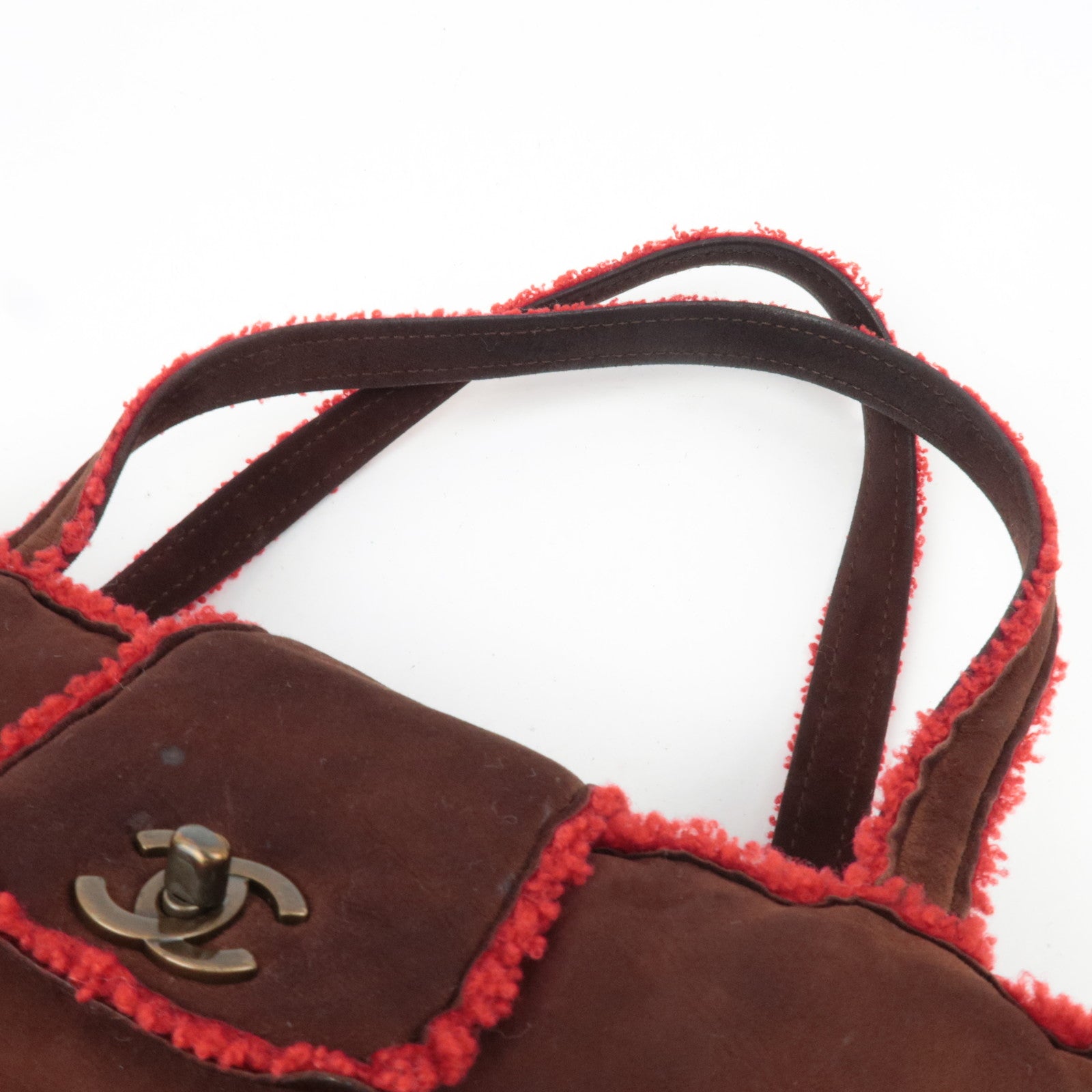 CHANEL Coco Mark Sheep Skin Tote Bag Brown Red A11746 5418816 *Dust bag, G card