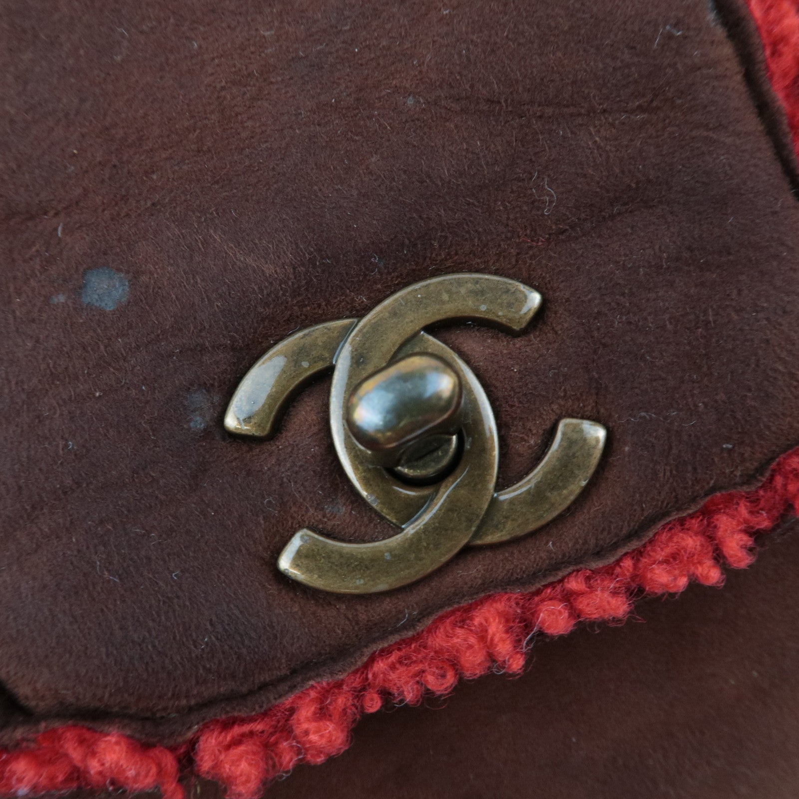 CHANEL Coco Mark Sheep Skin Tote Bag Brown Red A11746 5418816 *Dust bag, G card