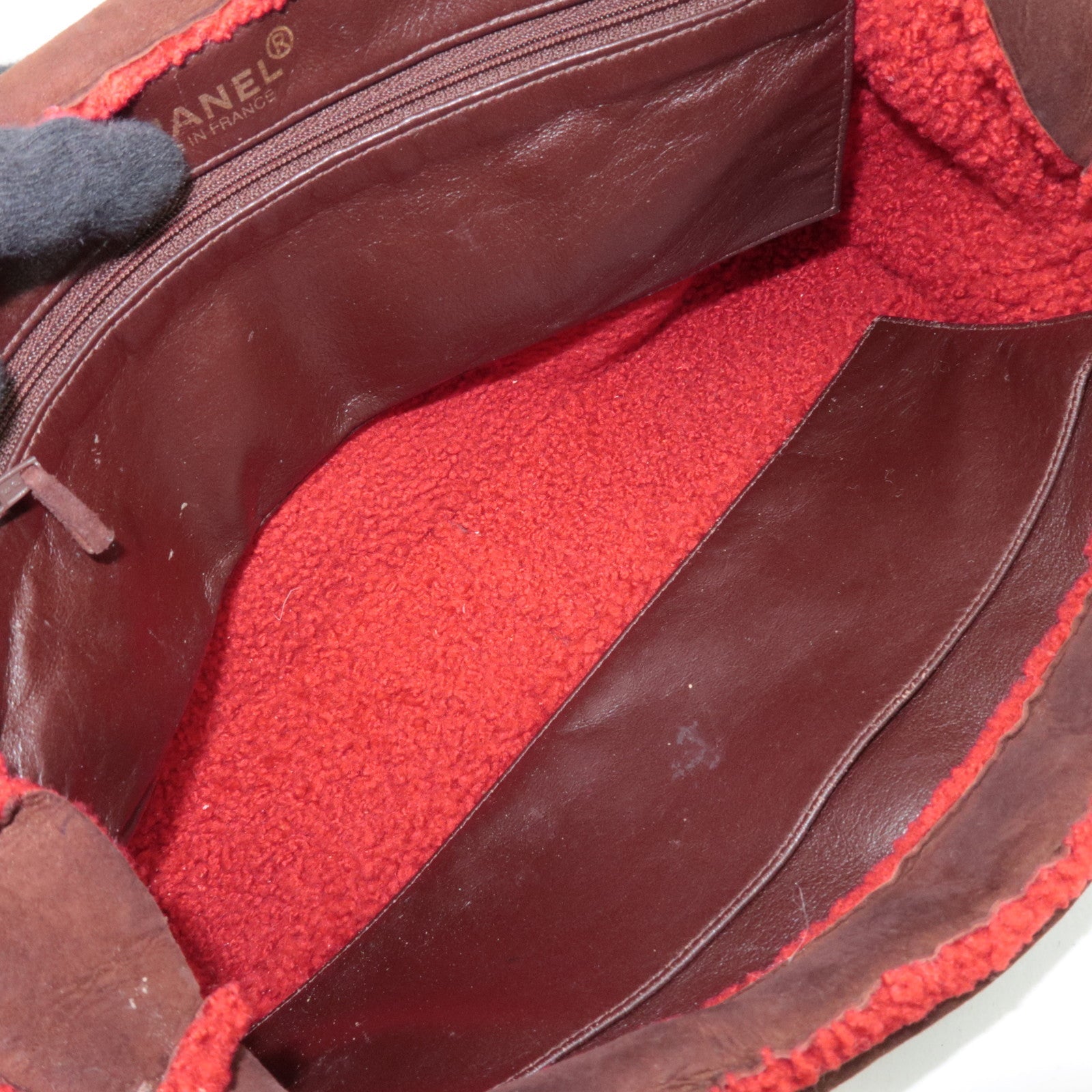 CHANEL Coco Mark Sheep Skin Tote Bag Brown Red A11746 5418816 *Dust bag, G card