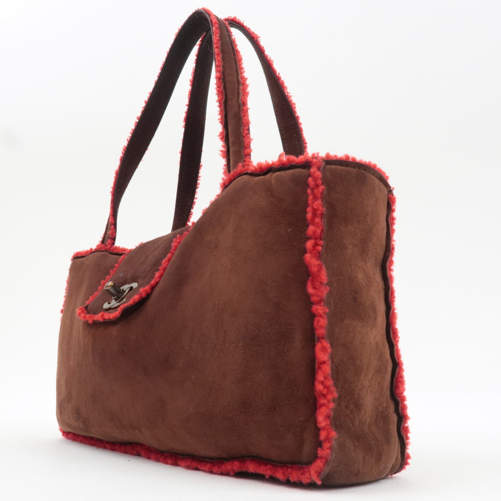 CHANEL Coco Mark Sheep Skin Tote Bag Brown Red A11746 5418816 *Dust bag, G card