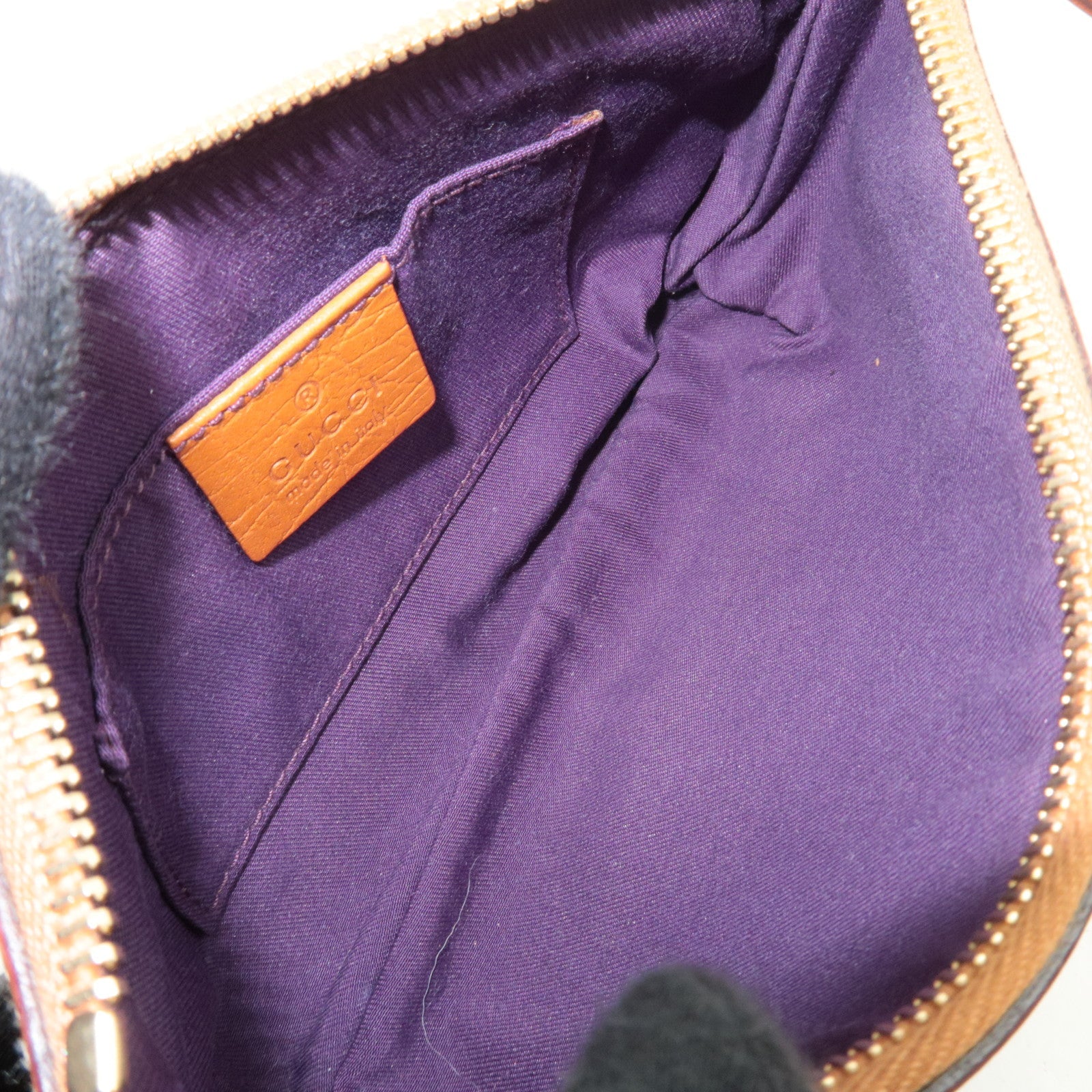 GUCCI Sherry Cosmetic Pouch GG Canvas Leather Beige Brown Purple 152507