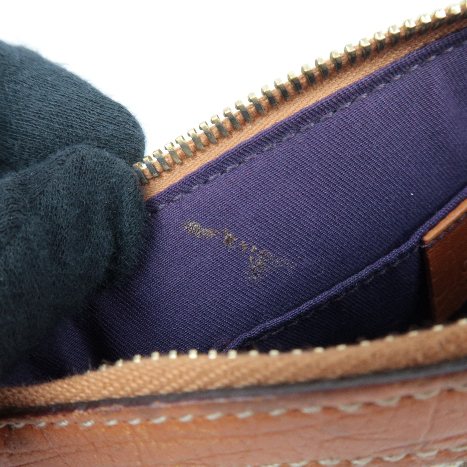 GUCCI Sherry Cosmetic Pouch GG Canvas Leather Beige Brown Purple 152507