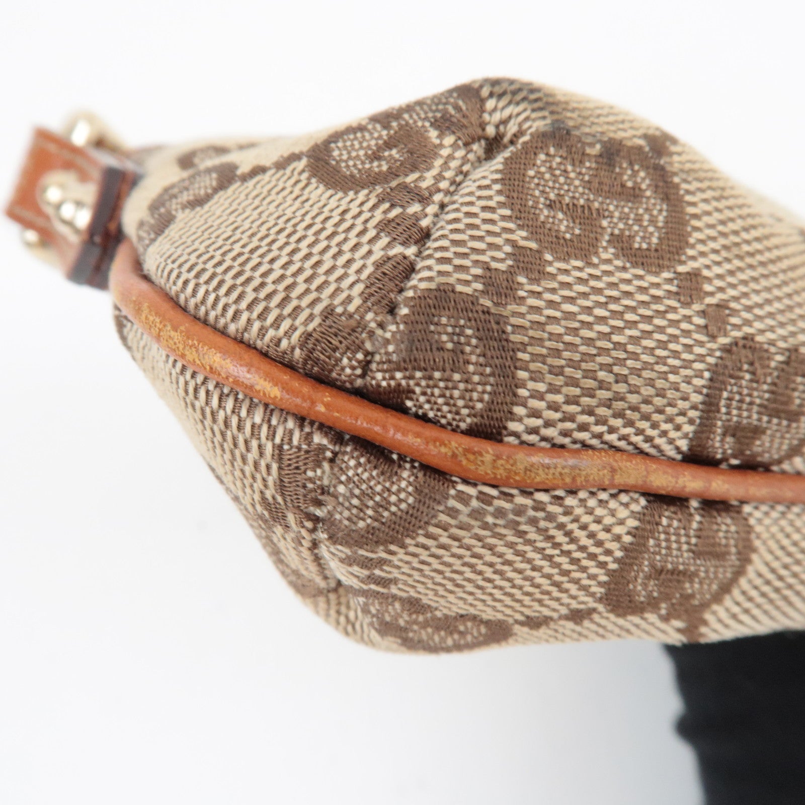 GUCCI Sherry Cosmetic Pouch GG Canvas Leather Beige Brown Purple 152507