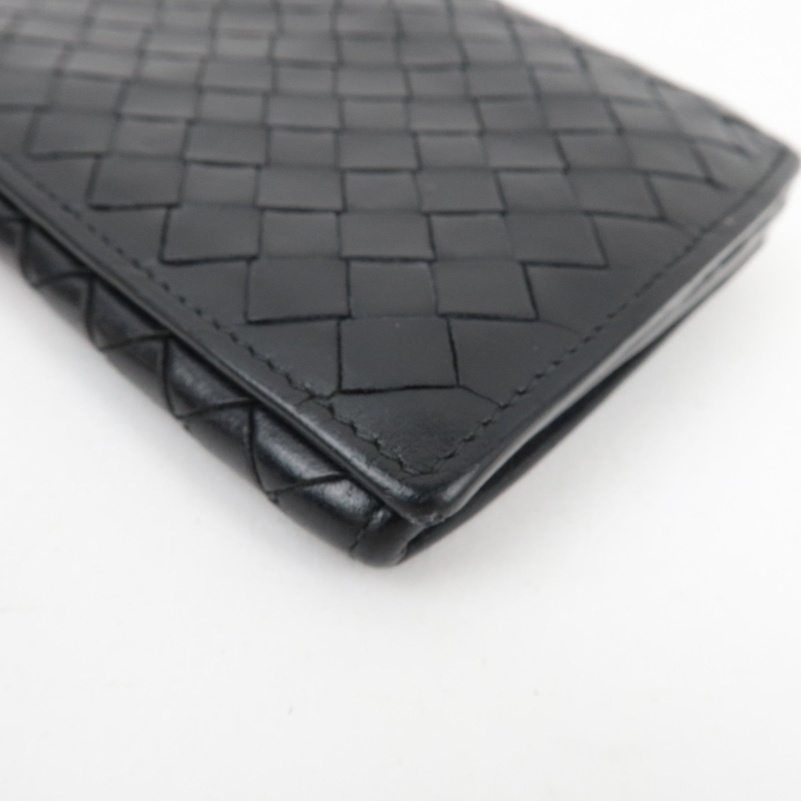 BOTTEGA VENETA Intrecciato Bi-Fold Long Wallet Leather Black