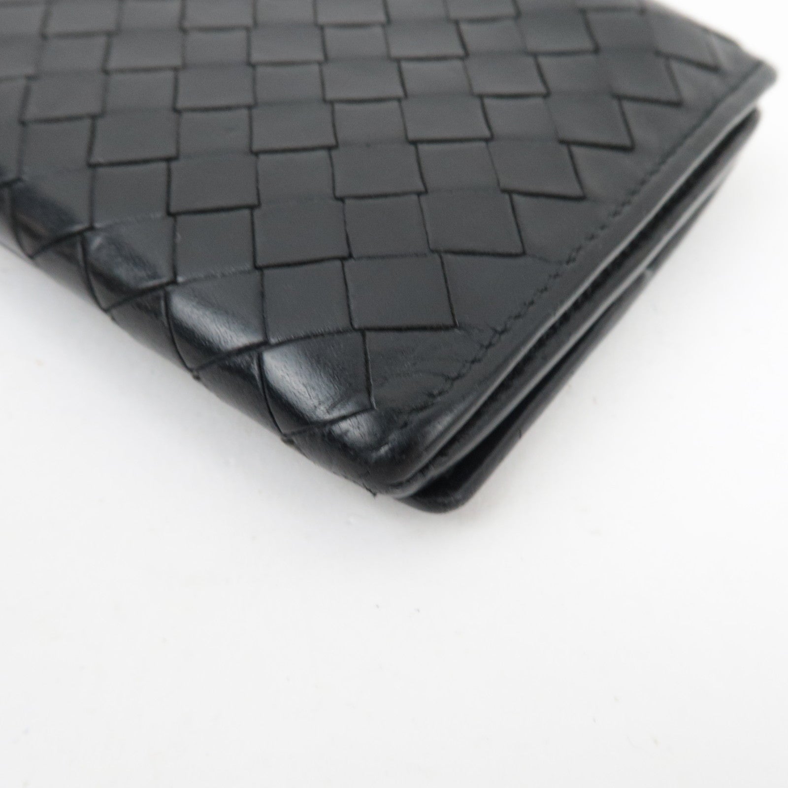 BOTTEGA VENETA Intrecciato Bi-Fold Long Wallet Leather Black