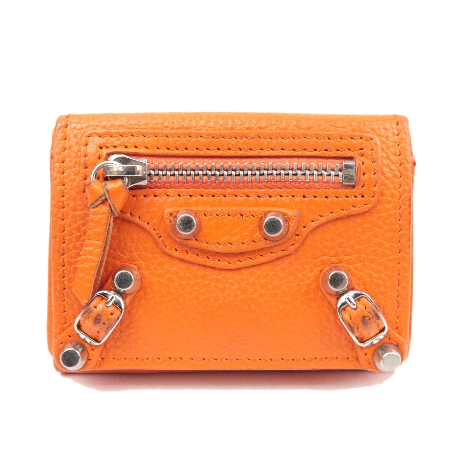 BALENCIAGA Tri-Fold Leather Compact Wallet Orange82770