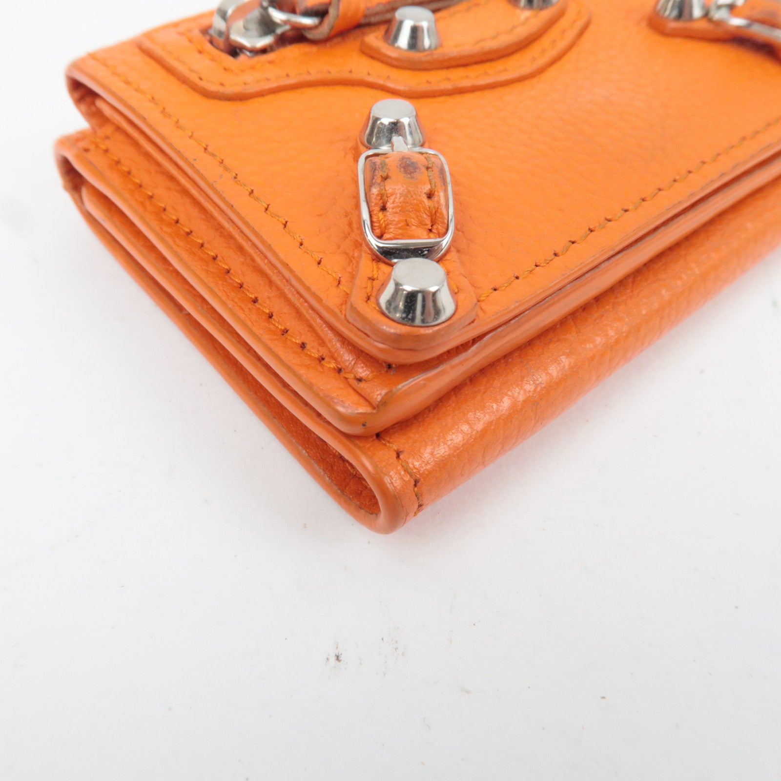 BALENCIAGA Tri-Fold Leather Compact Wallet Orange