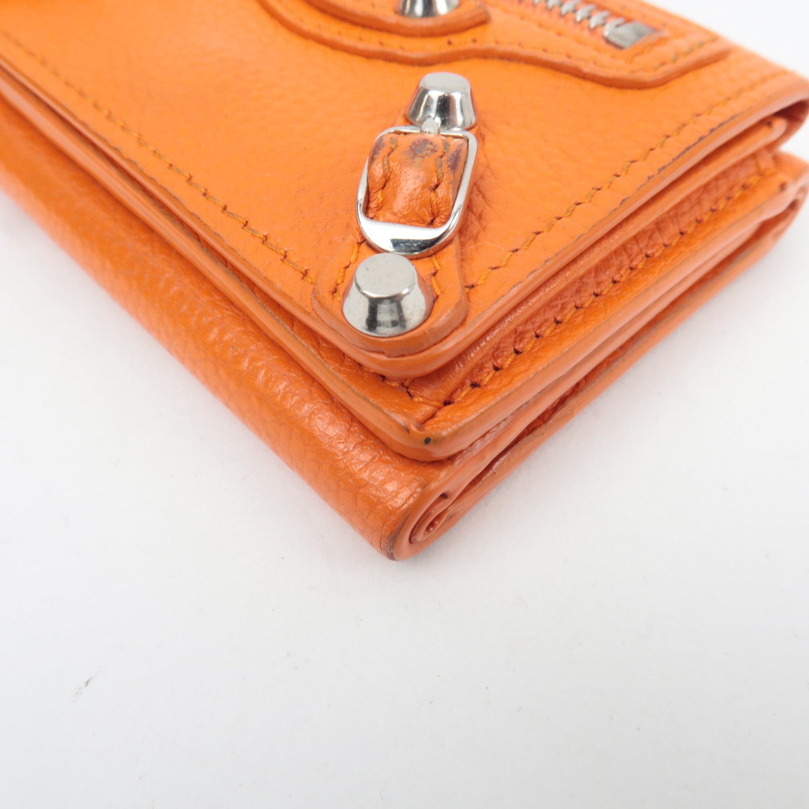 BALENCIAGA Tri-Fold Leather Compact Wallet Orange