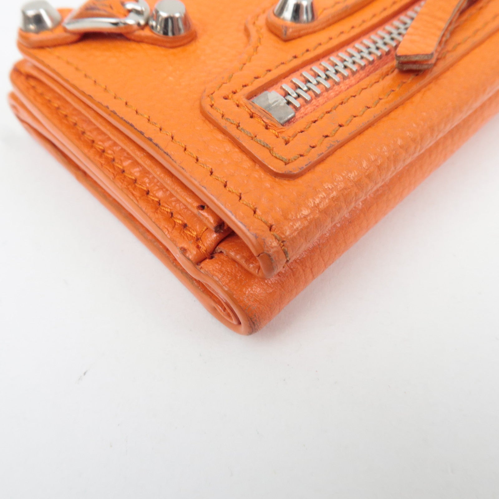 BALENCIAGA Tri-Fold Leather Compact Wallet Orange