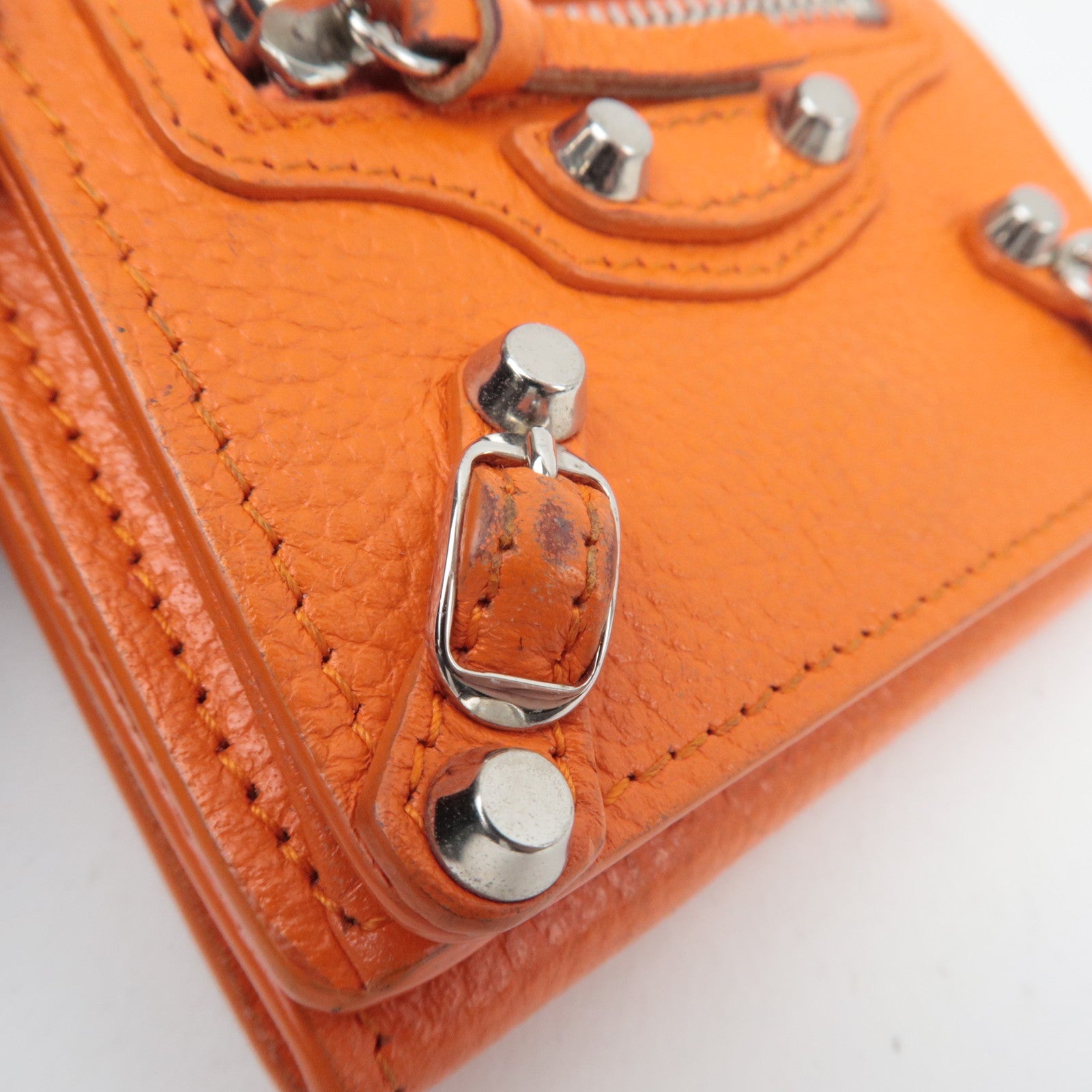 BALENCIAGA Tri-Fold Leather Compact Wallet Orange