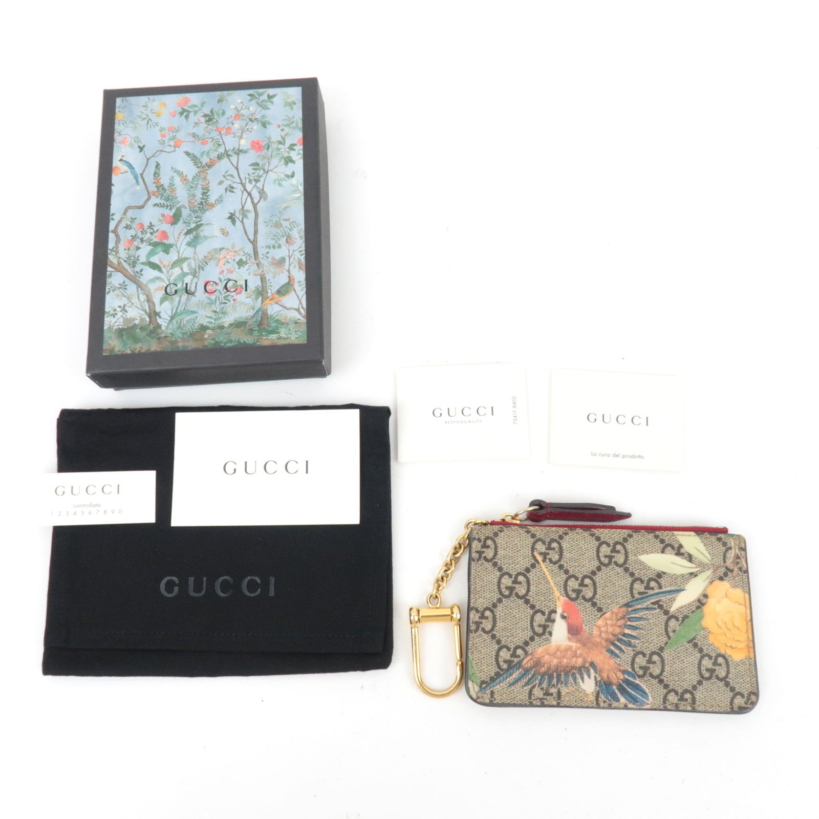 GUCCI GG Blooms Coin & Key Case GG Supreme Leather Beige 424198 *Box, Dust bag
