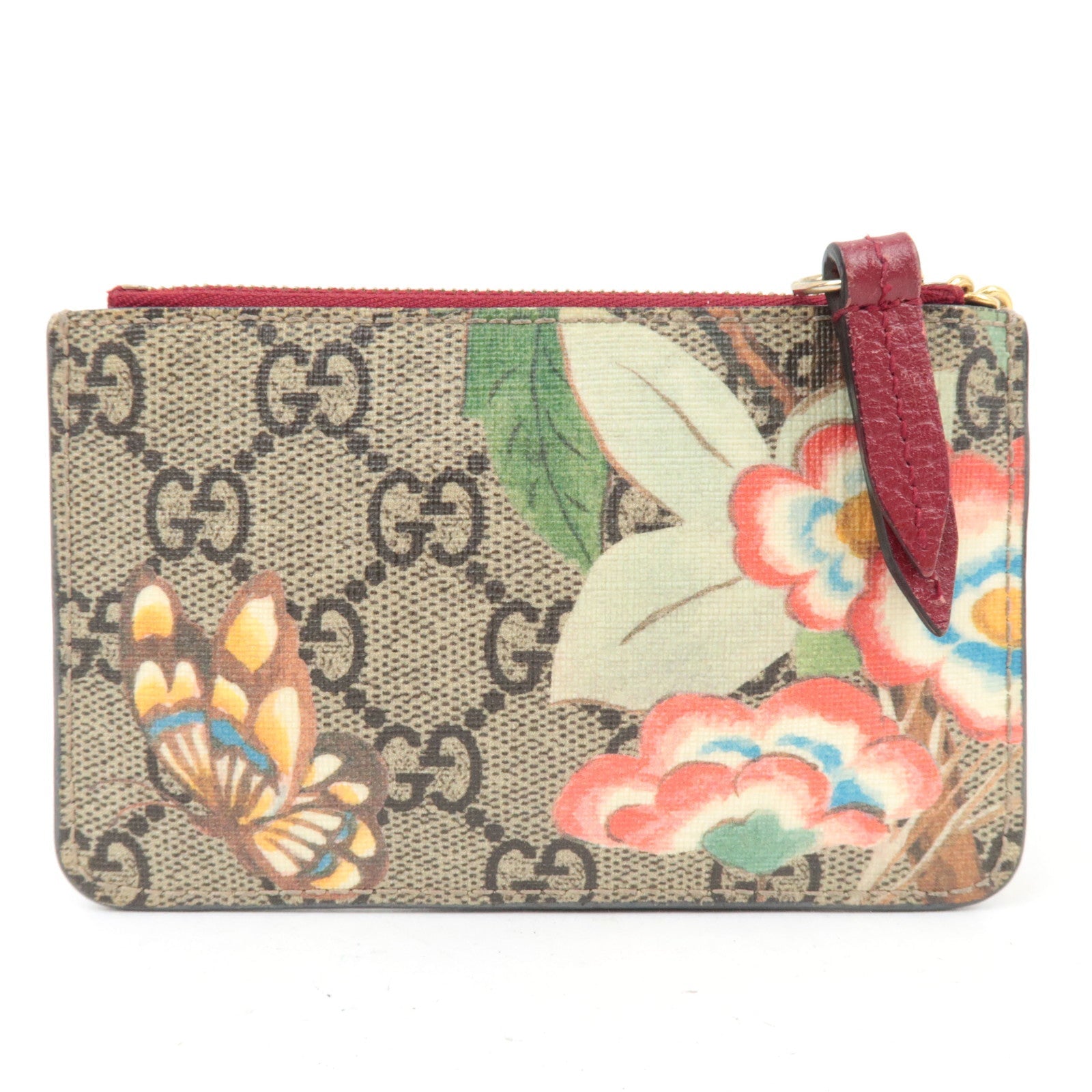 GUCCI GG Blooms GG Supreme Leather Coin & Key Case Beige 424198 *Box, Dust bag
