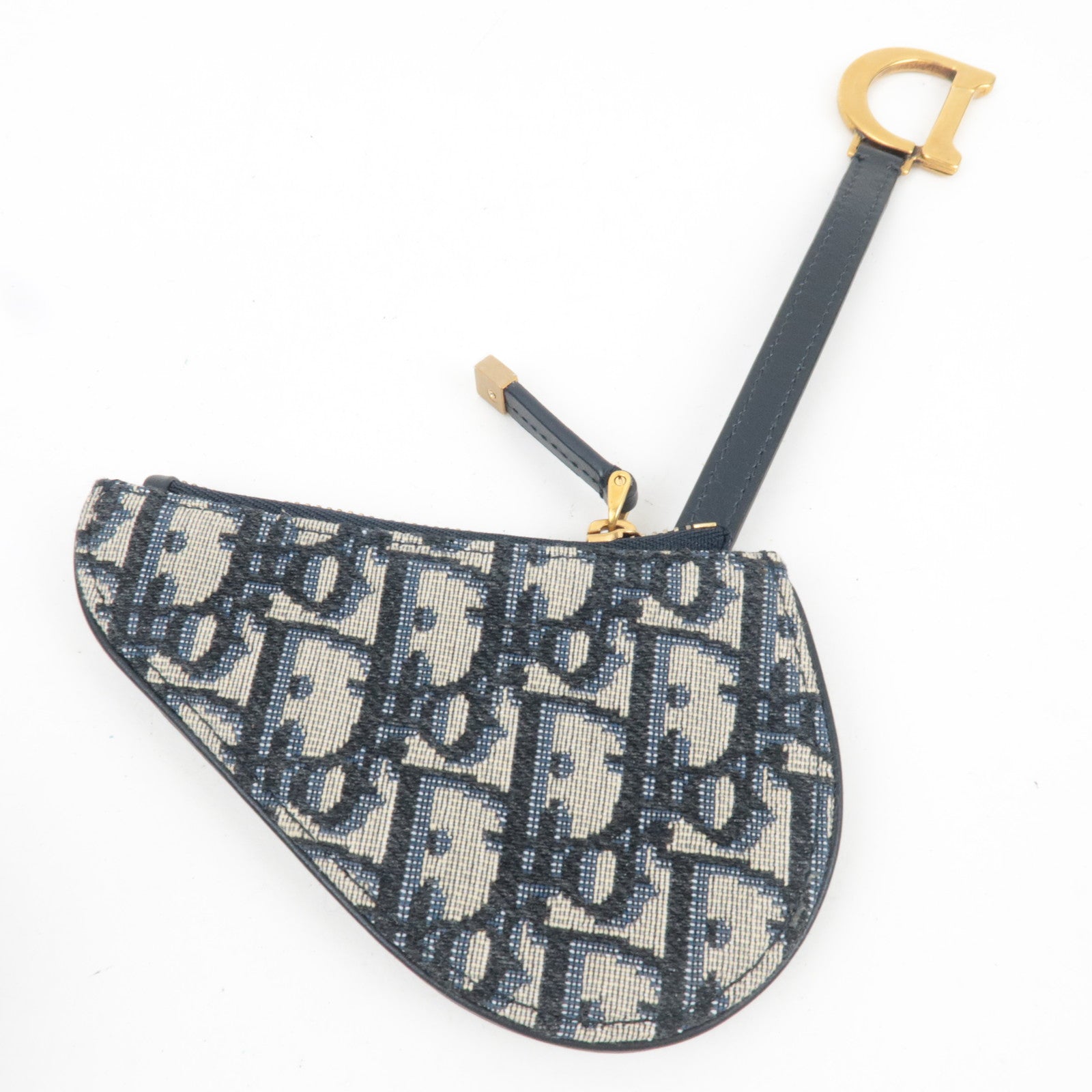 Christian Dior Oblique Saddle Coin Case Canvas Leather Blue *Box, Dust bag