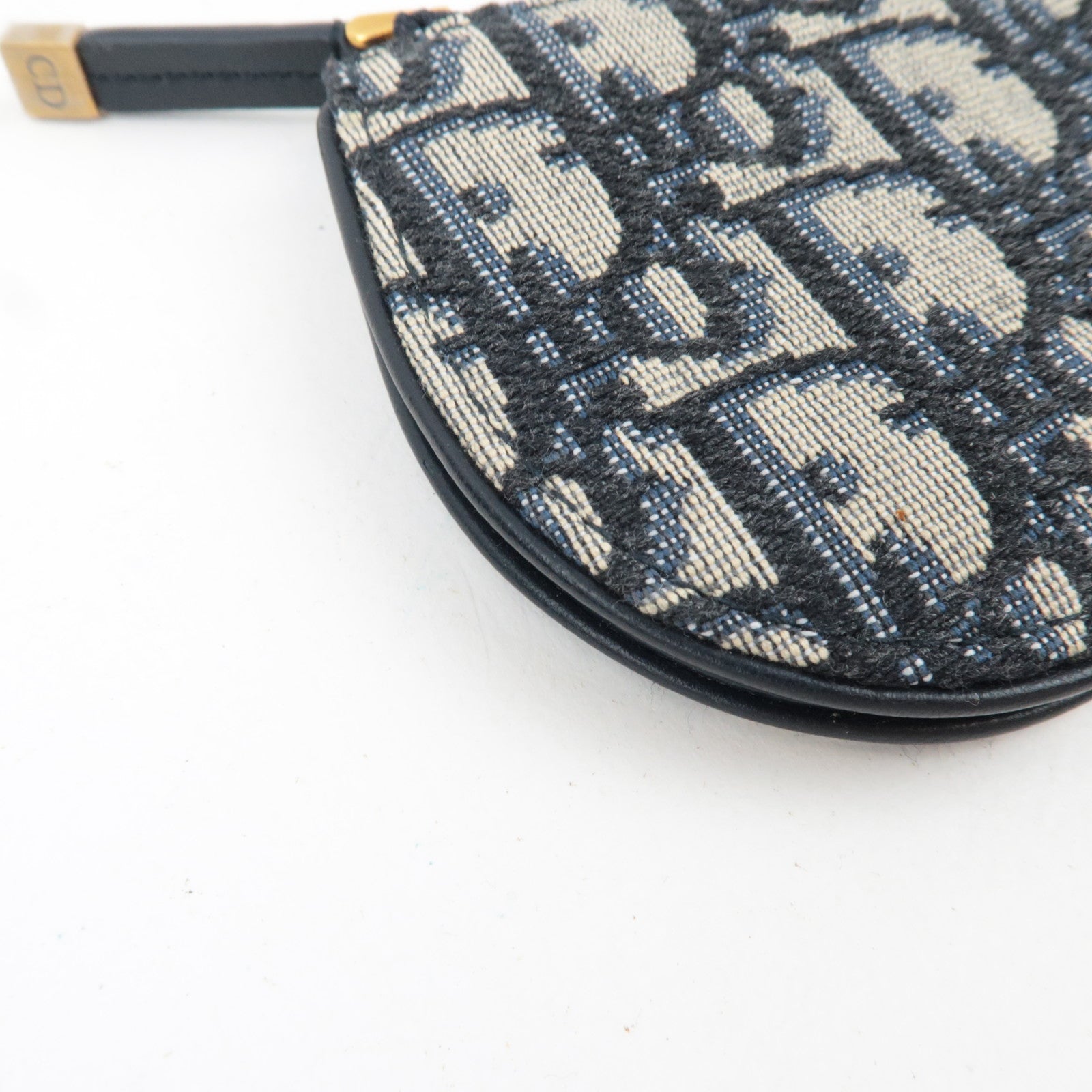 Christian Dior Oblique Saddle Coin Case Canvas Leather Blue *Box, Dust bag