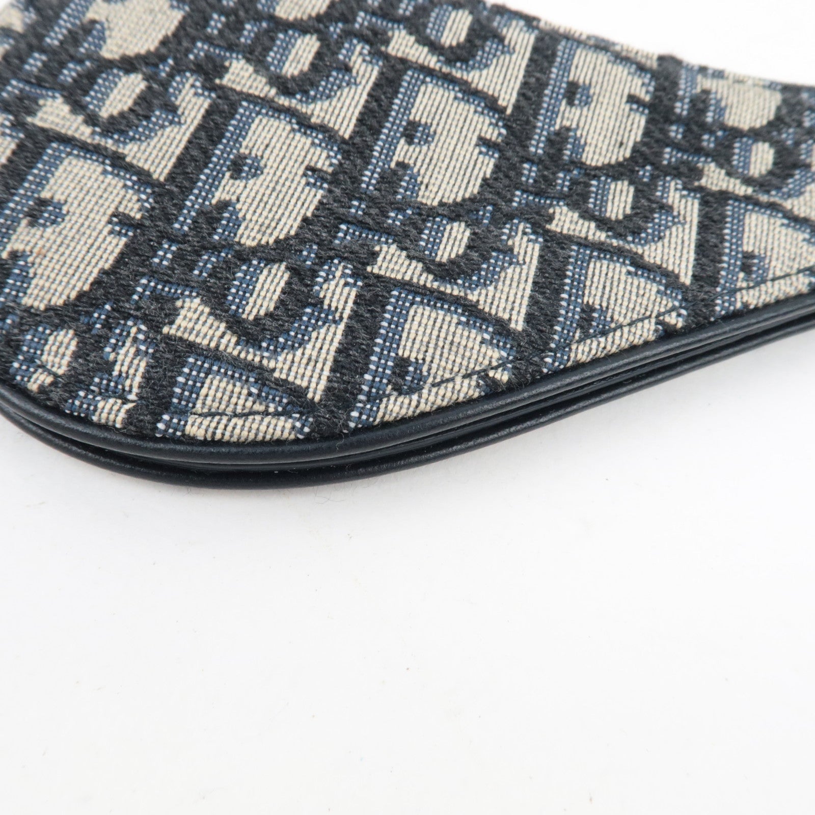 Christian Dior Oblique Saddle Coin Case Canvas Leather Blue *Box, Dust bag