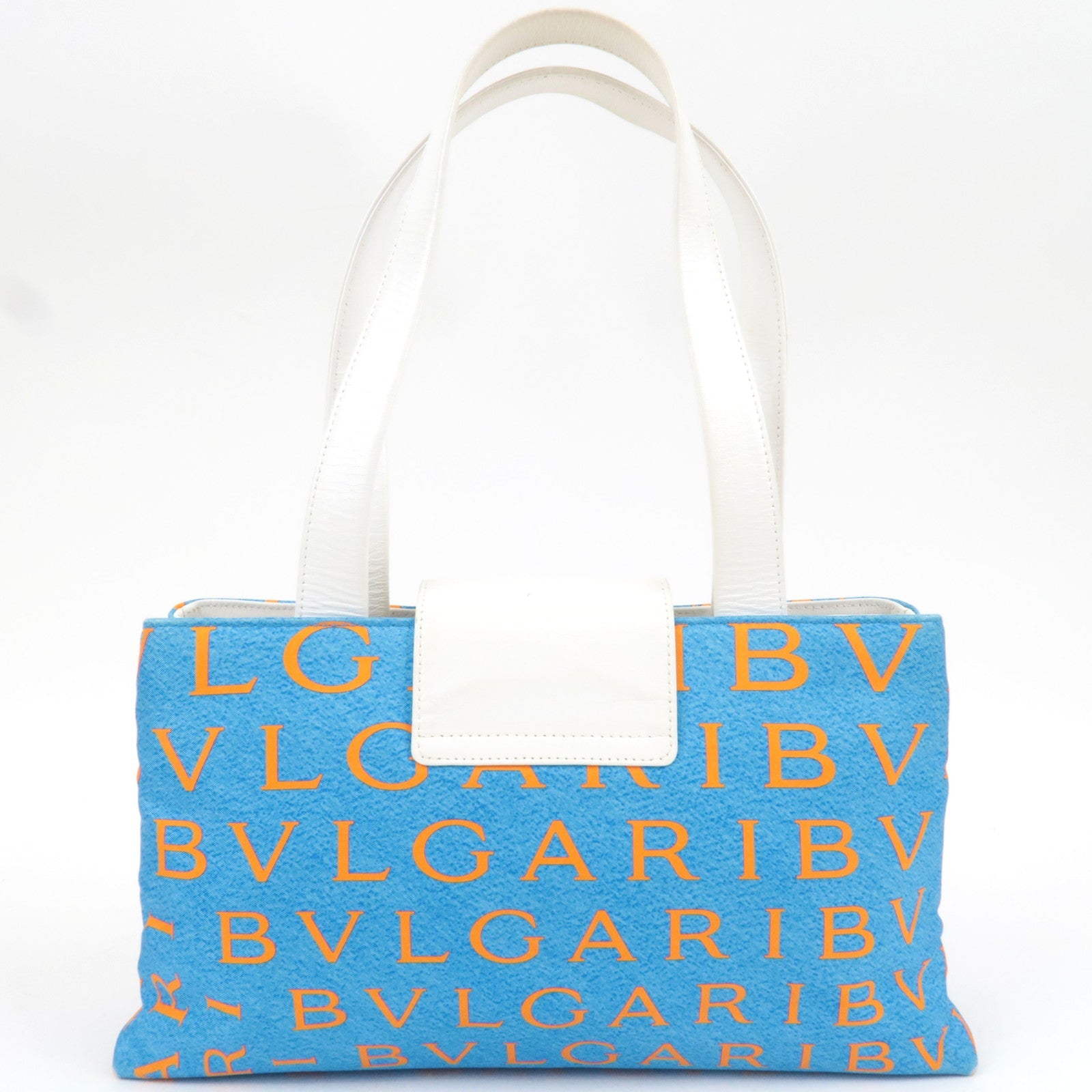 BVLGARI Logomania Silk Leather Handbag Blue White Orange *Dust bag