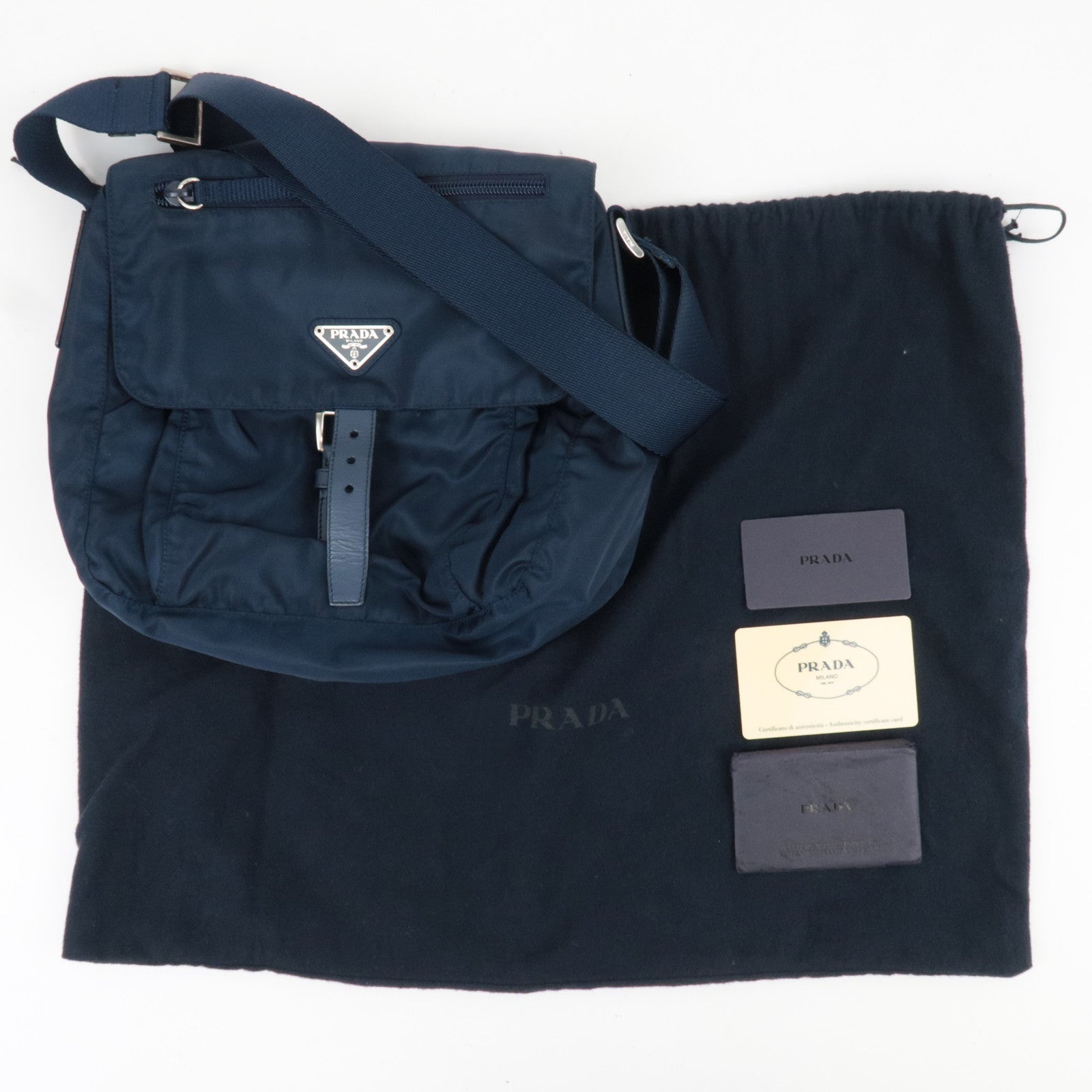PRADA Nylon Leather Shoulder Bag Navy B8994 *G card, Dust bag