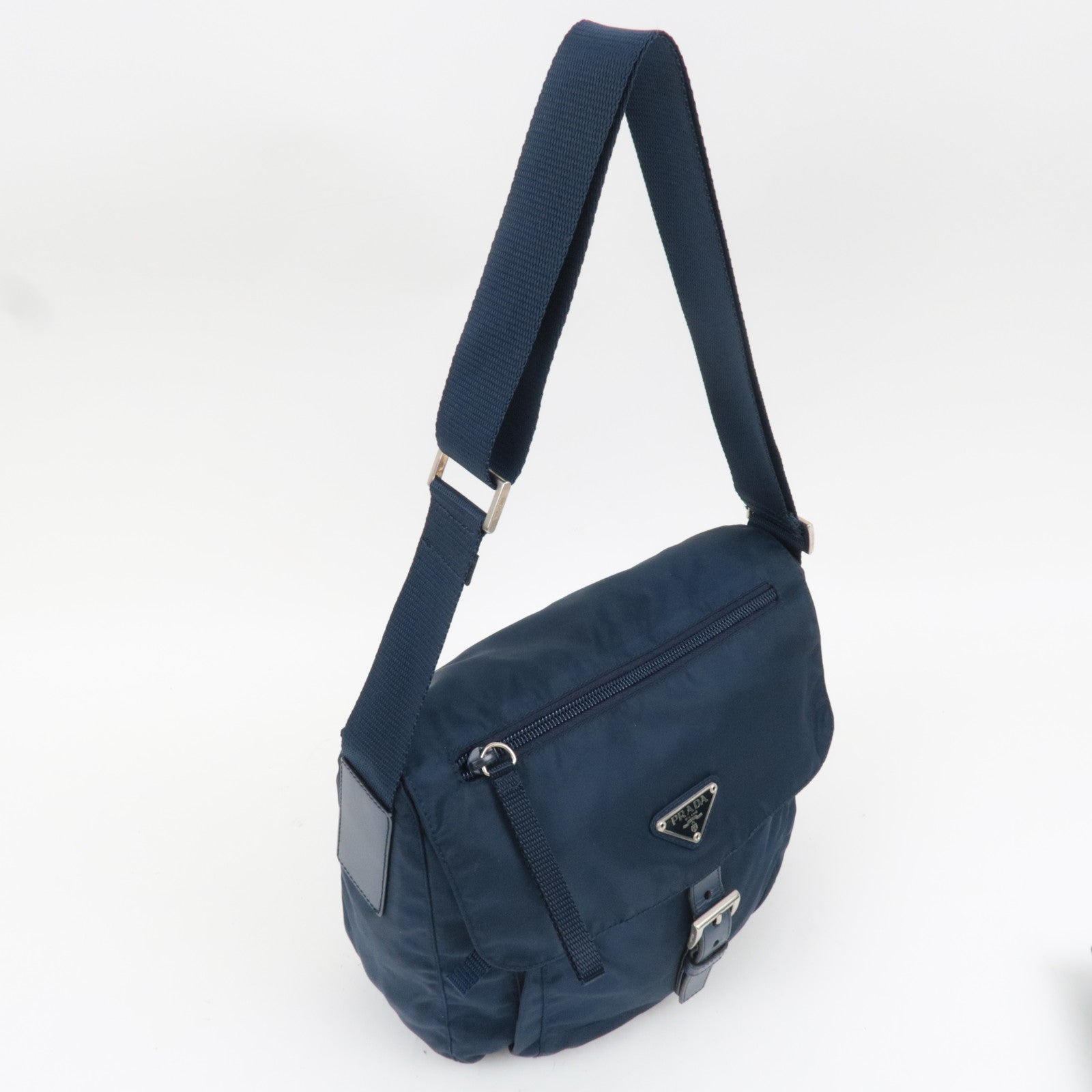 PRADA Nylon Leather Shoulder Bag Navy B8994 *G card, Dust bag