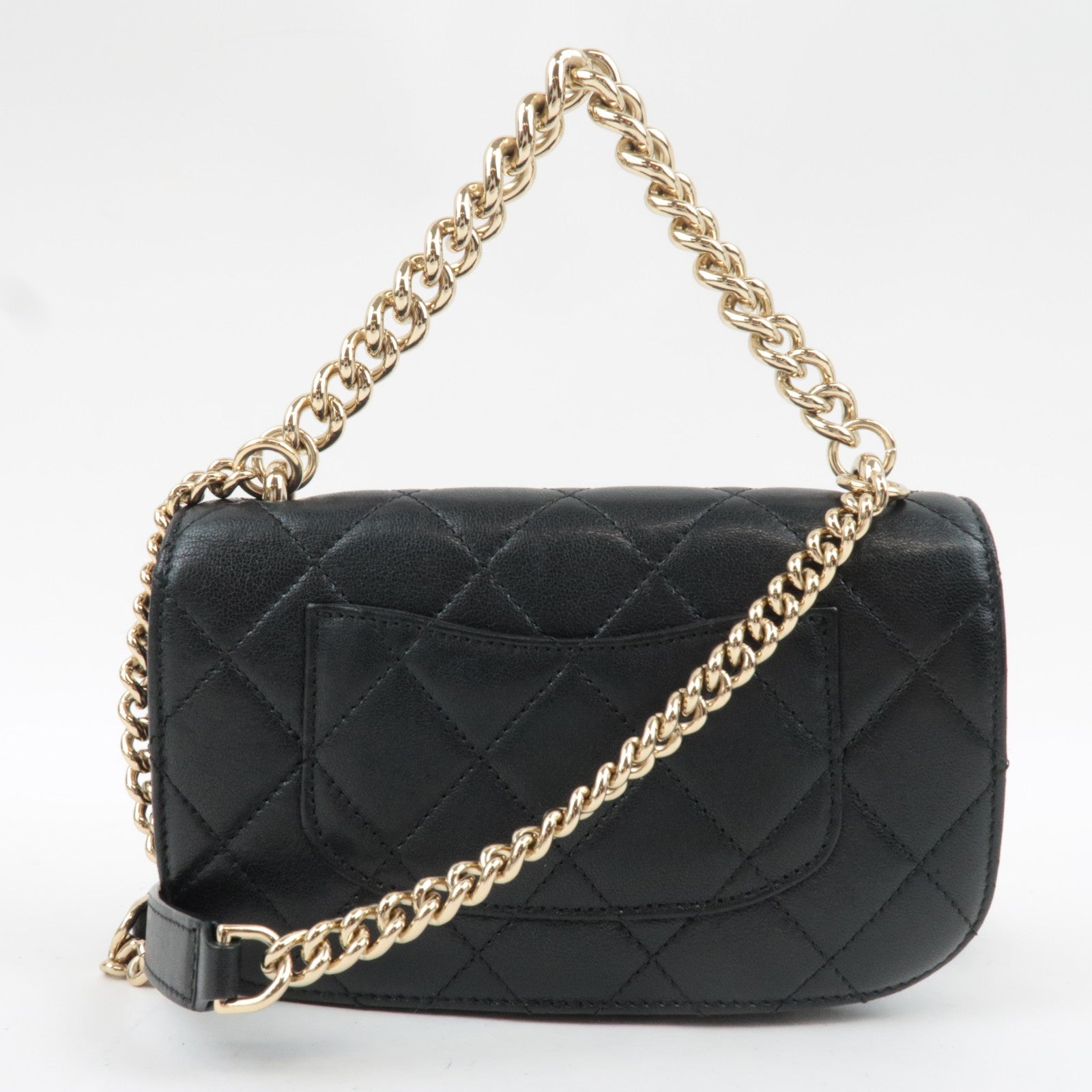 CHANEL Matelasse Tweed Leather 2Way Chain Shoulder Bag Black Gold HDW 24959737