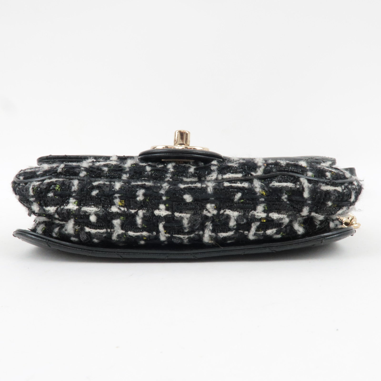 CHANEL Matelasse Tweed Leather 2Way Chain Shoulder Bag Black Gold HDW 24959737