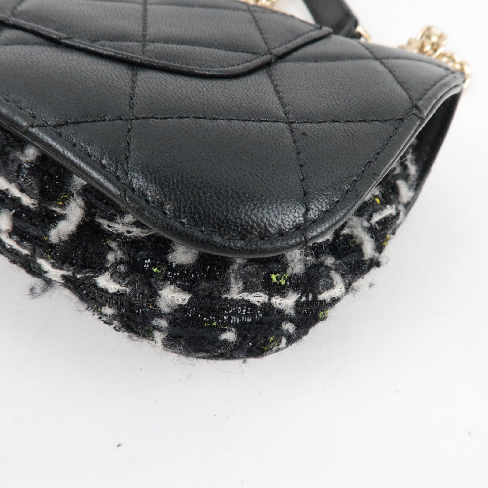 CHANEL Matelasse Tweed Leather 2Way Chain Shoulder Bag Black Gold HDW 24959737