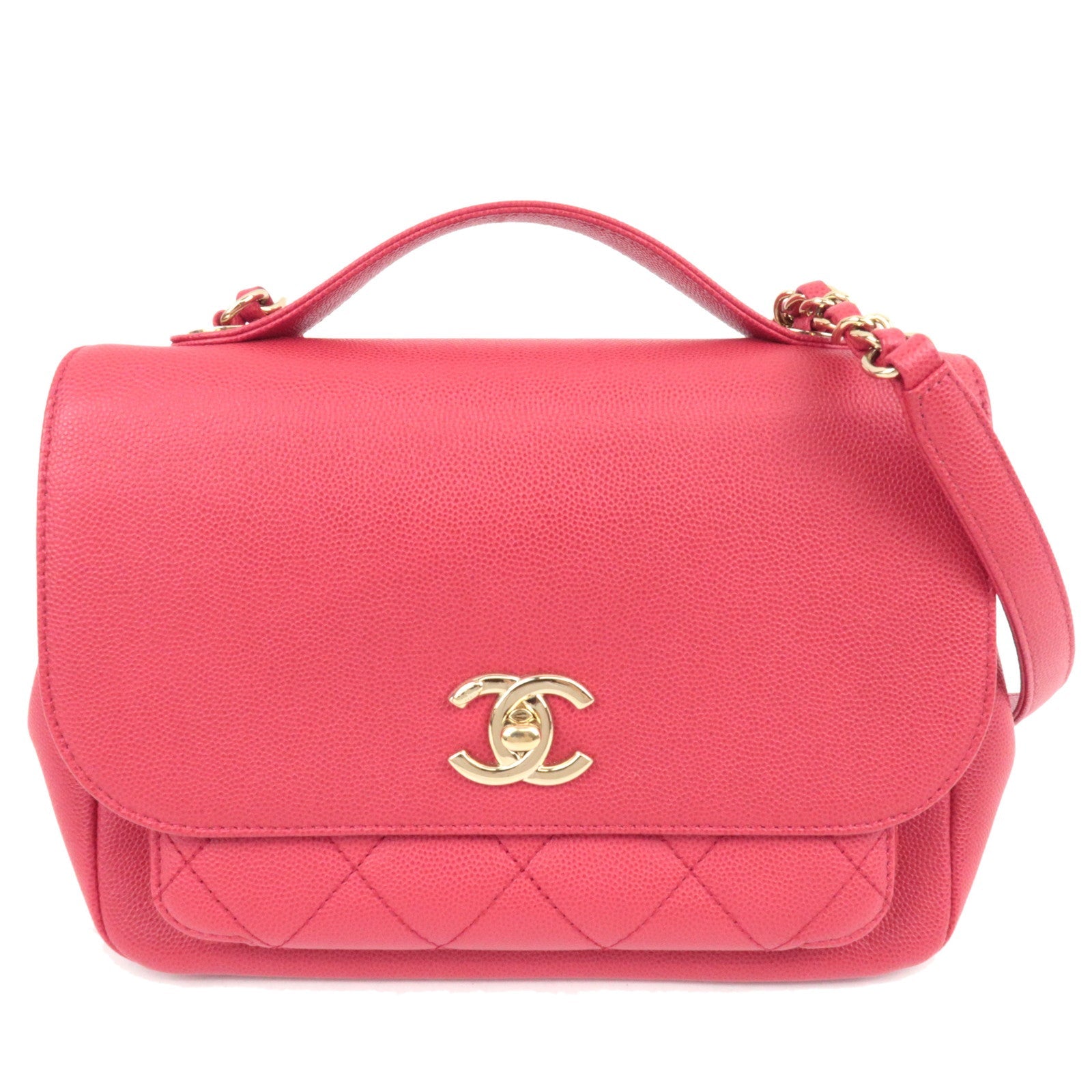 CHANEL Matelasse Business Affinity Medium 2Way Caviarskin Chain Shoulder Bag Pink A93607 24573450 *G card82942