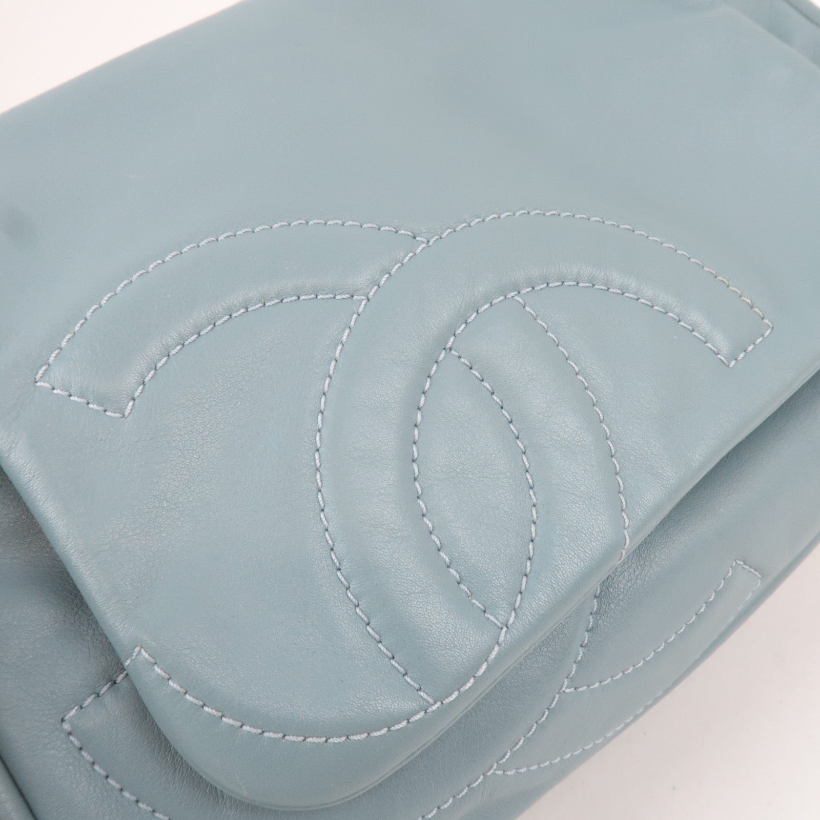 CHANEL Coco Mark Chain Leather Shoulder Bag Blue Silver HDW 11250426 *G card