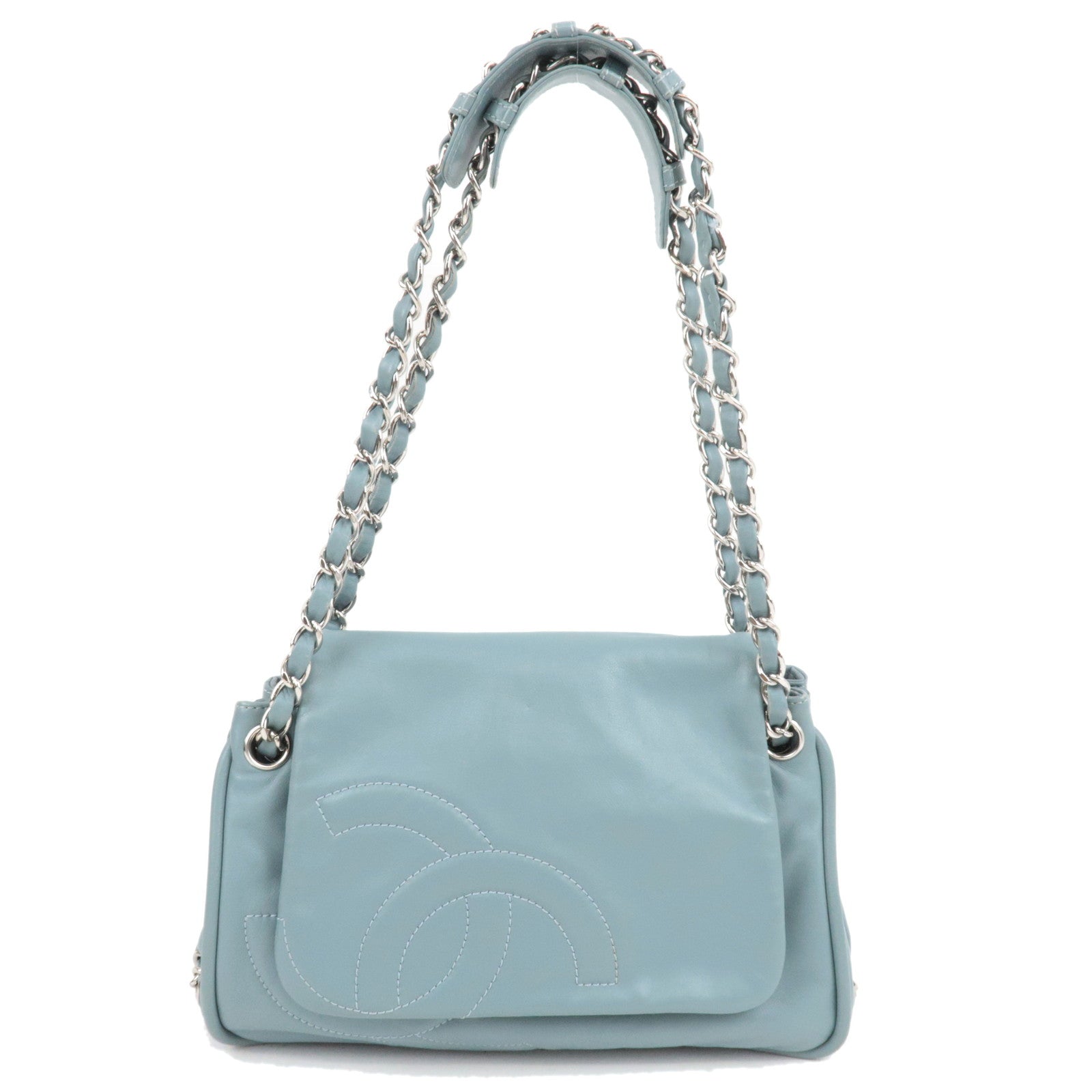 CHANEL Coco Mark Chain Leather Shoulder Bag Blue Silver HDW 11250426 *G card82945