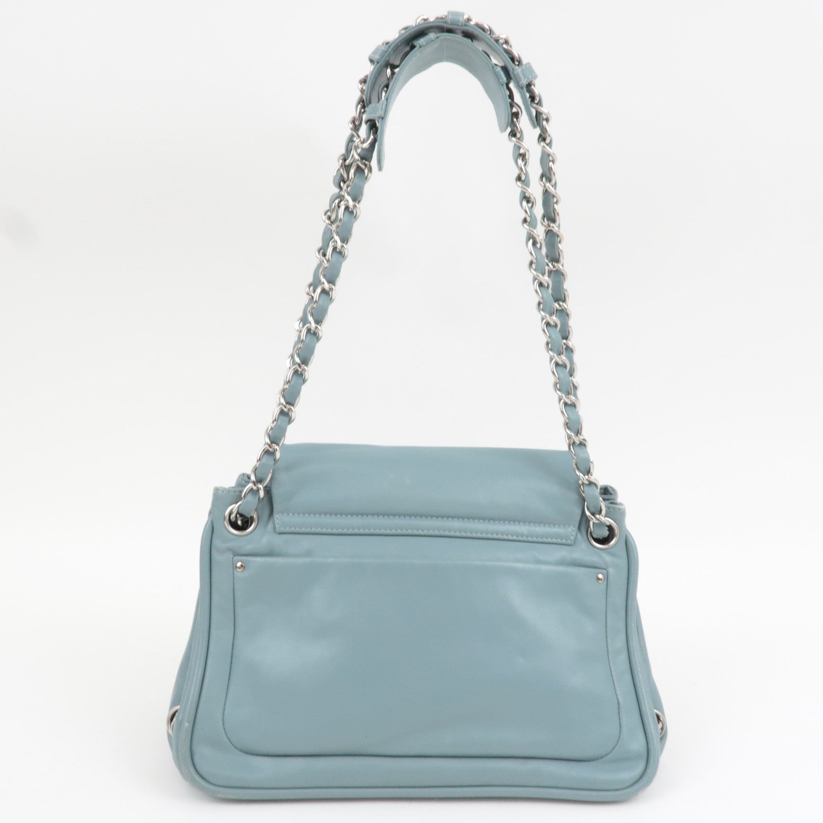 CHANEL Coco Mark Chain Leather Shoulder Bag Blue Silver HDW 11250426 *G card