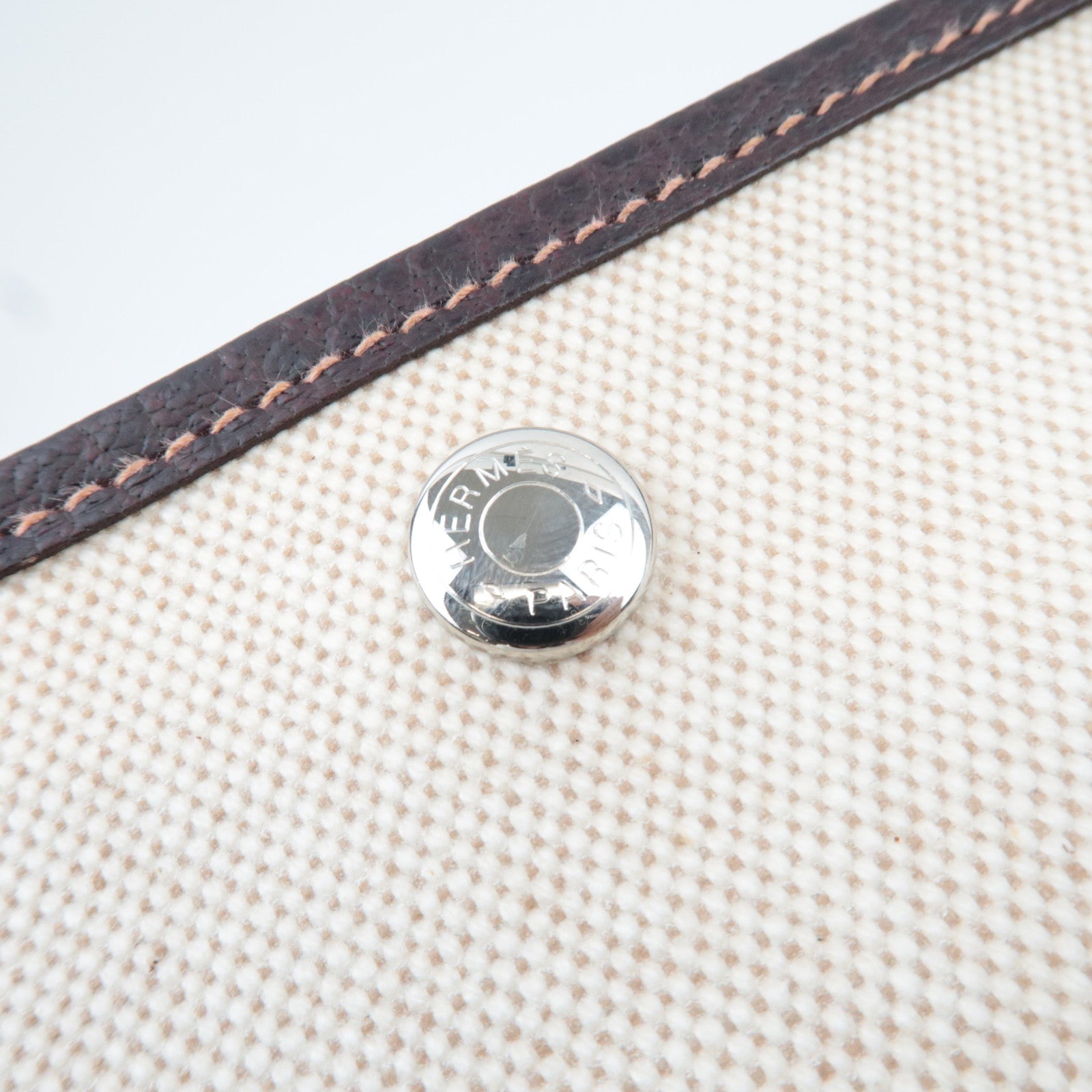 HERMES Garden Party PM Tote Bag V Stamp Toile H Leather Beige Brown *Dust bag