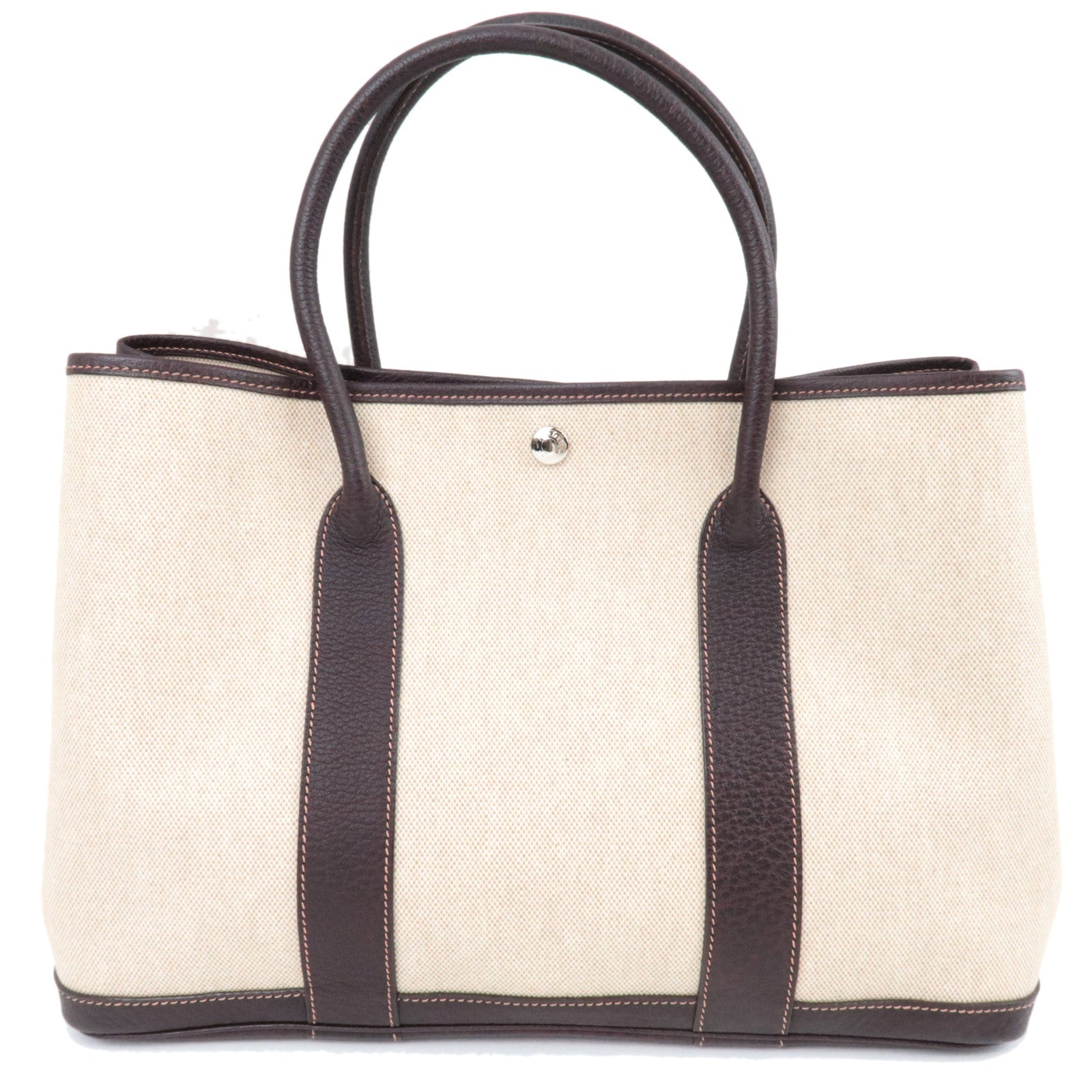 HERMES Garden Party PM Tote Bag V Stamp Toile H Leather Beige Brown *Dust bag82949