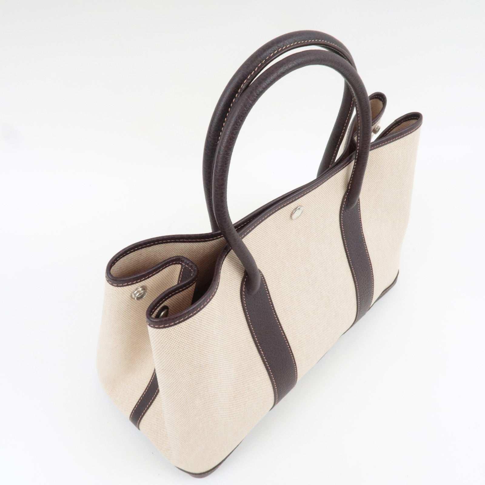 HERMES Garden Party PM Tote Bag V Stamp Toile H Leather Beige Brown *Dust bag