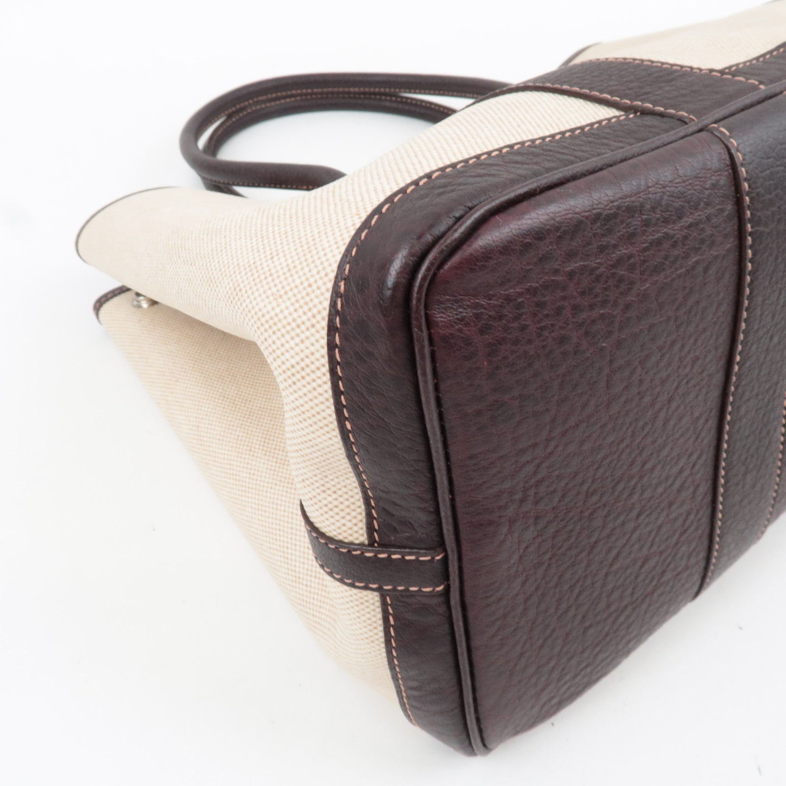 HERMES Garden Party PM Tote Bag V Stamp Toile H Leather Beige Brown *Dust bag