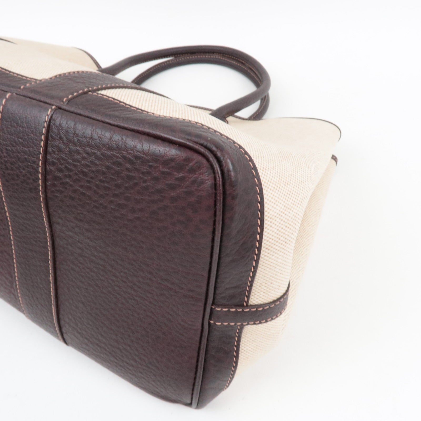 HERMES Garden Party PM Tote Bag V Stamp Toile H Leather Beige Brown *Dust bag