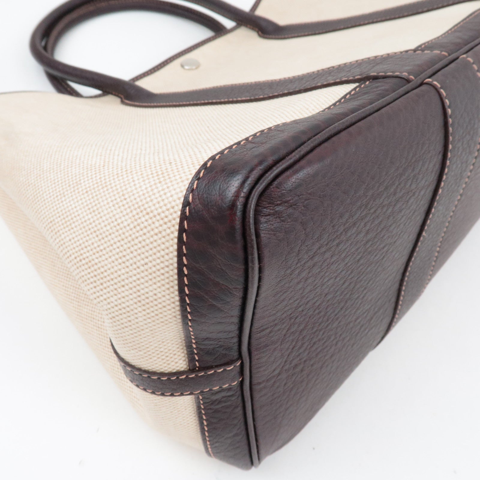 HERMES Garden Party PM Tote Bag V Stamp Toile H Leather Beige Brown *Dust bag