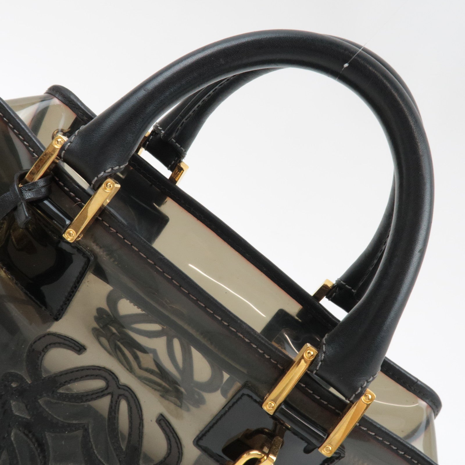 LOEWE Amazona 28 Vinyl Leather Handbag Clear Black *Pouch, Key Lock, Clochette