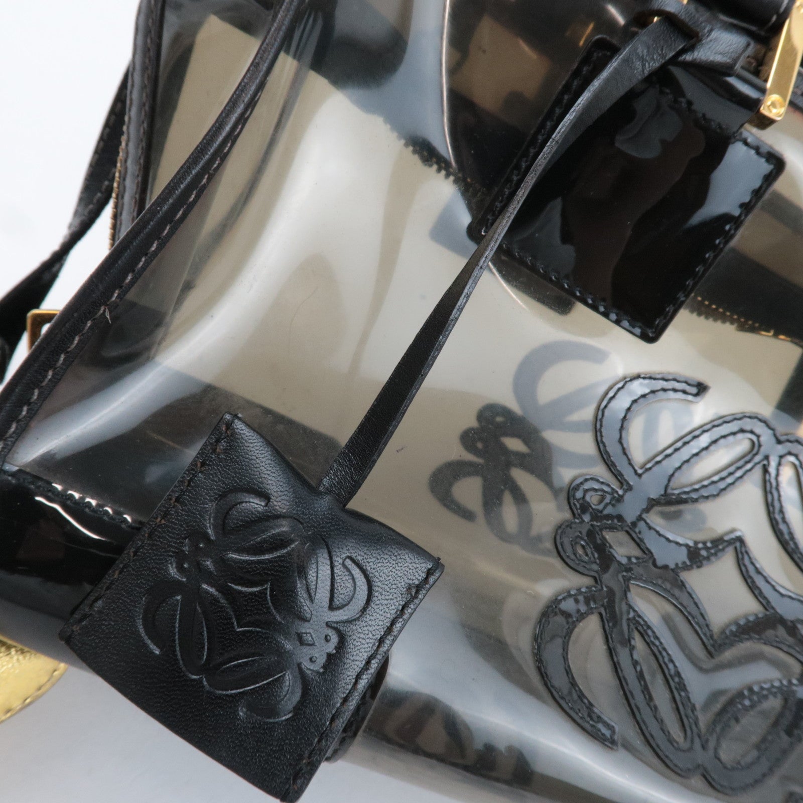 LOEWE Amazona 28 Vinyl Leather Handbag Clear Black *Pouch, Key Lock, Clochette