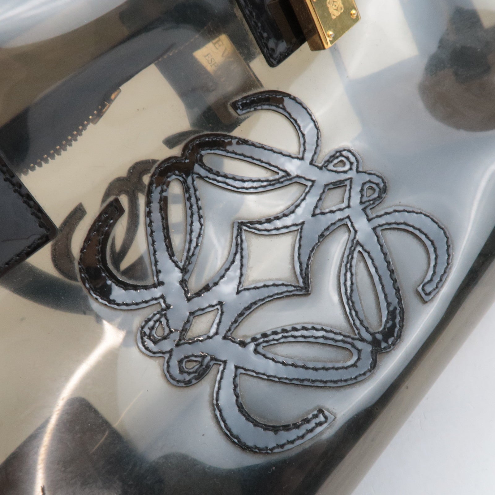 LOEWE Amazona 28 Vinyl Leather Handbag Clear Black *Pouch, Key Lock, Clochette