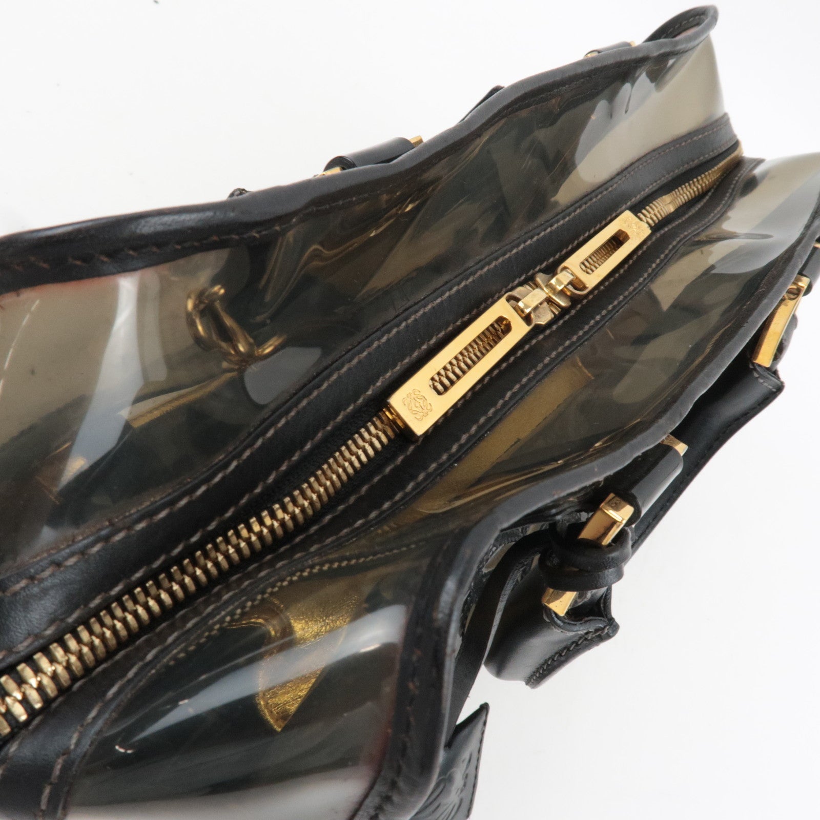 LOEWE Amazona 28 Vinyl Leather Handbag Clear Black *Pouch, Key Lock, Clochette