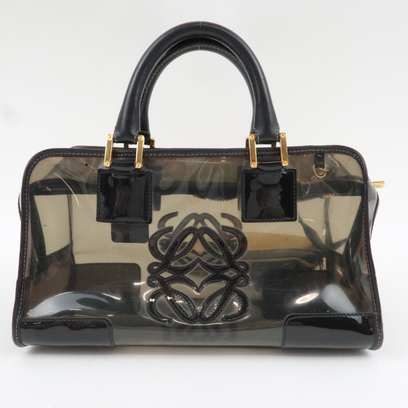 LOEWE Amazona 28 Vinyl Leather Handbag Clear Black *Pouch, Key Lock, Clochette