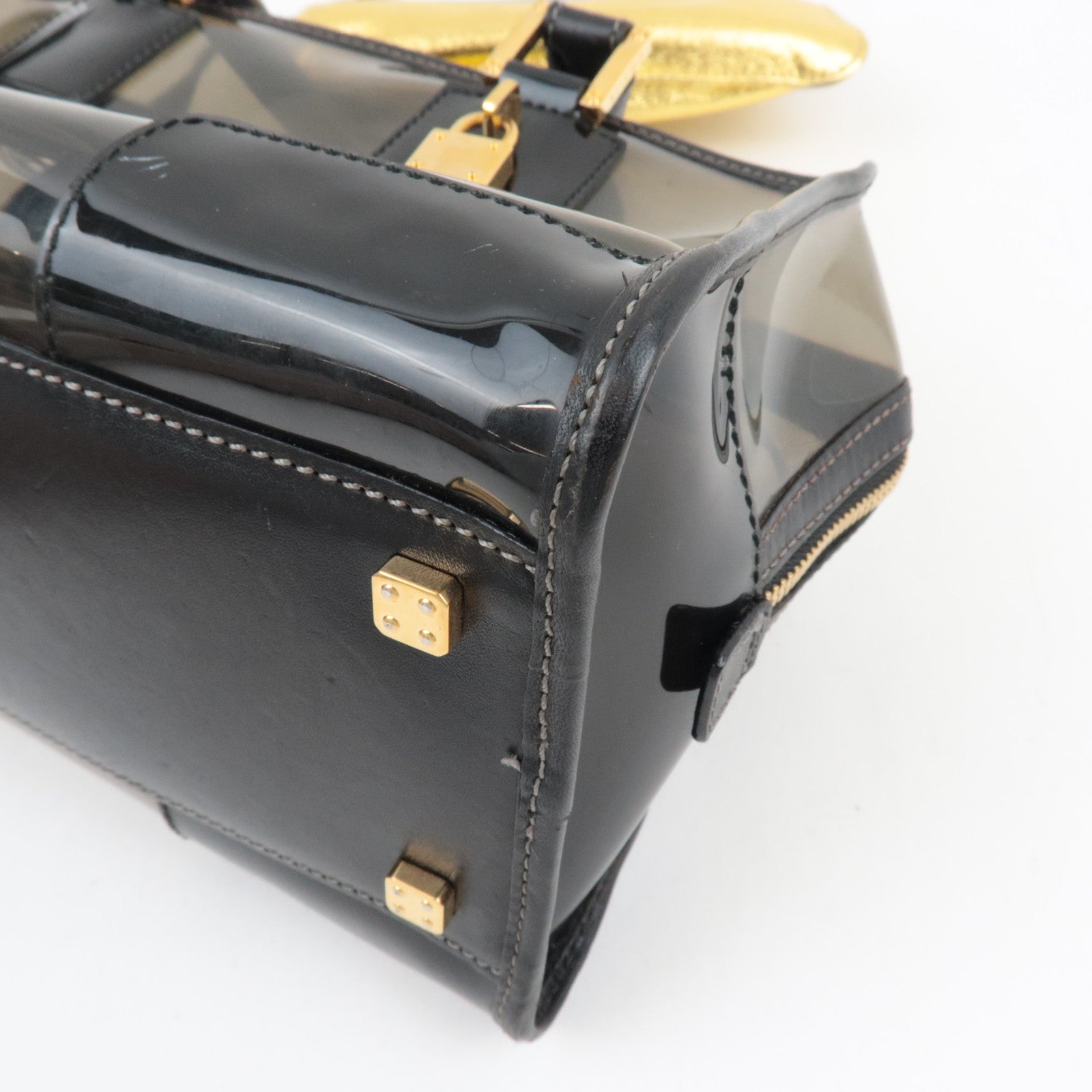 LOEWE Amazona 28 Vinyl Leather Handbag Clear Black *Pouch, Key Lock, Clochette