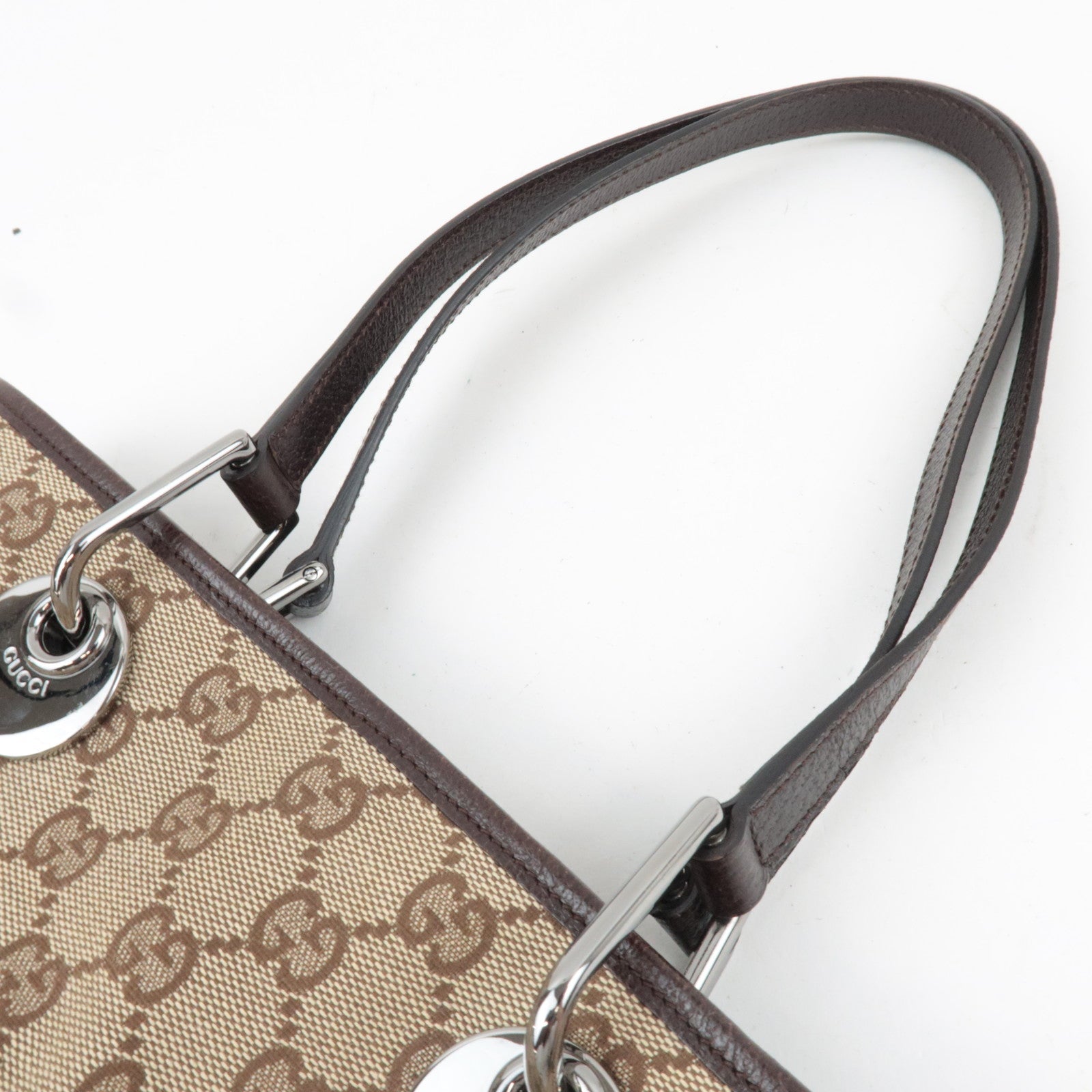 GUCCI Tote Bag GG Canvas Leather Beige Brown 120840