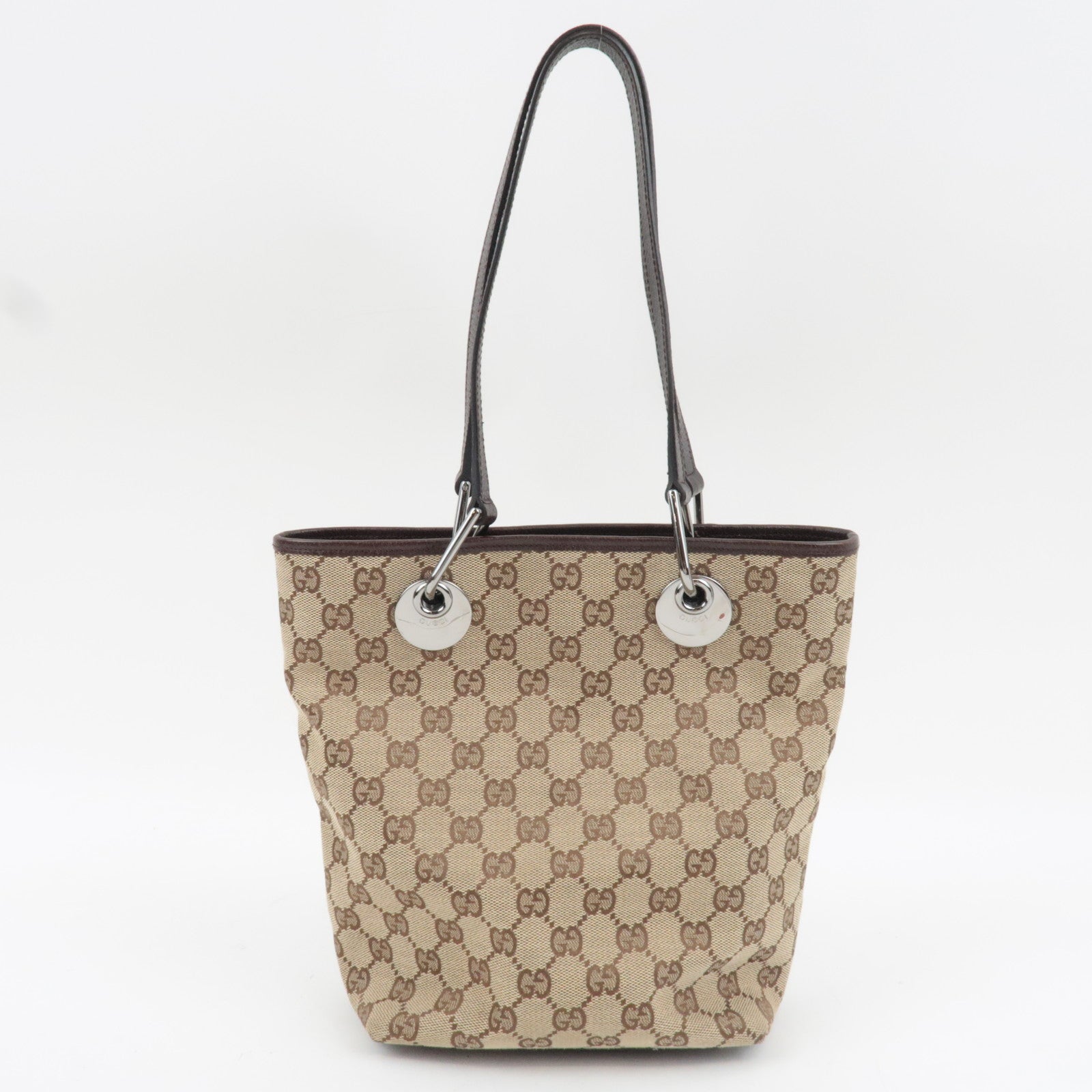 GUCCI Tote Bag GG Canvas Leather Beige Brown 120840