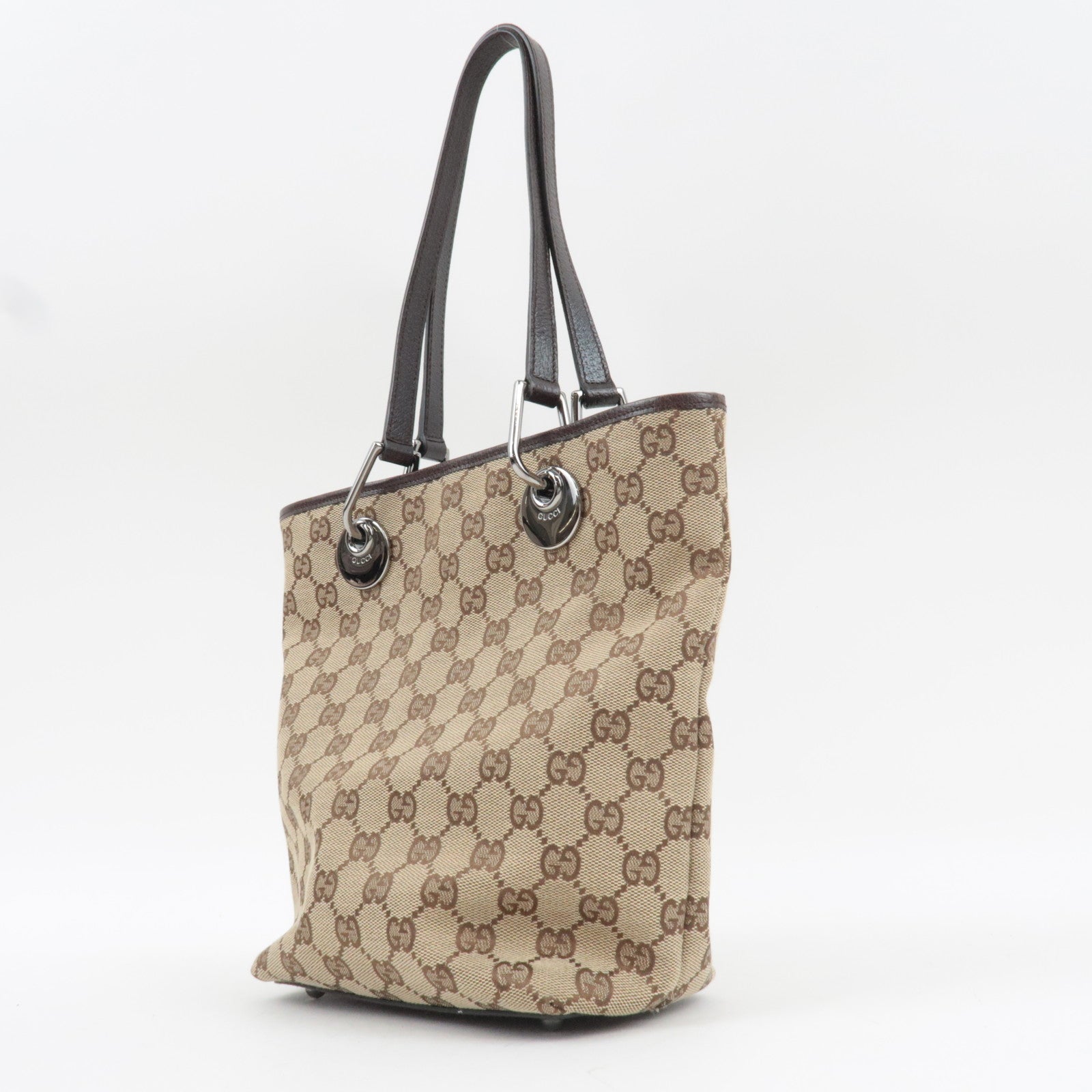 GUCCI Tote Bag GG Canvas Leather Beige Brown 120840