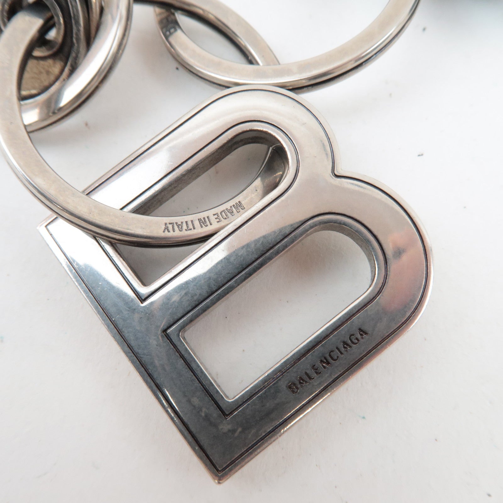 BALENCIAGA Set of 2 Big Logo Bag Charm Keychain White Neon Yellow