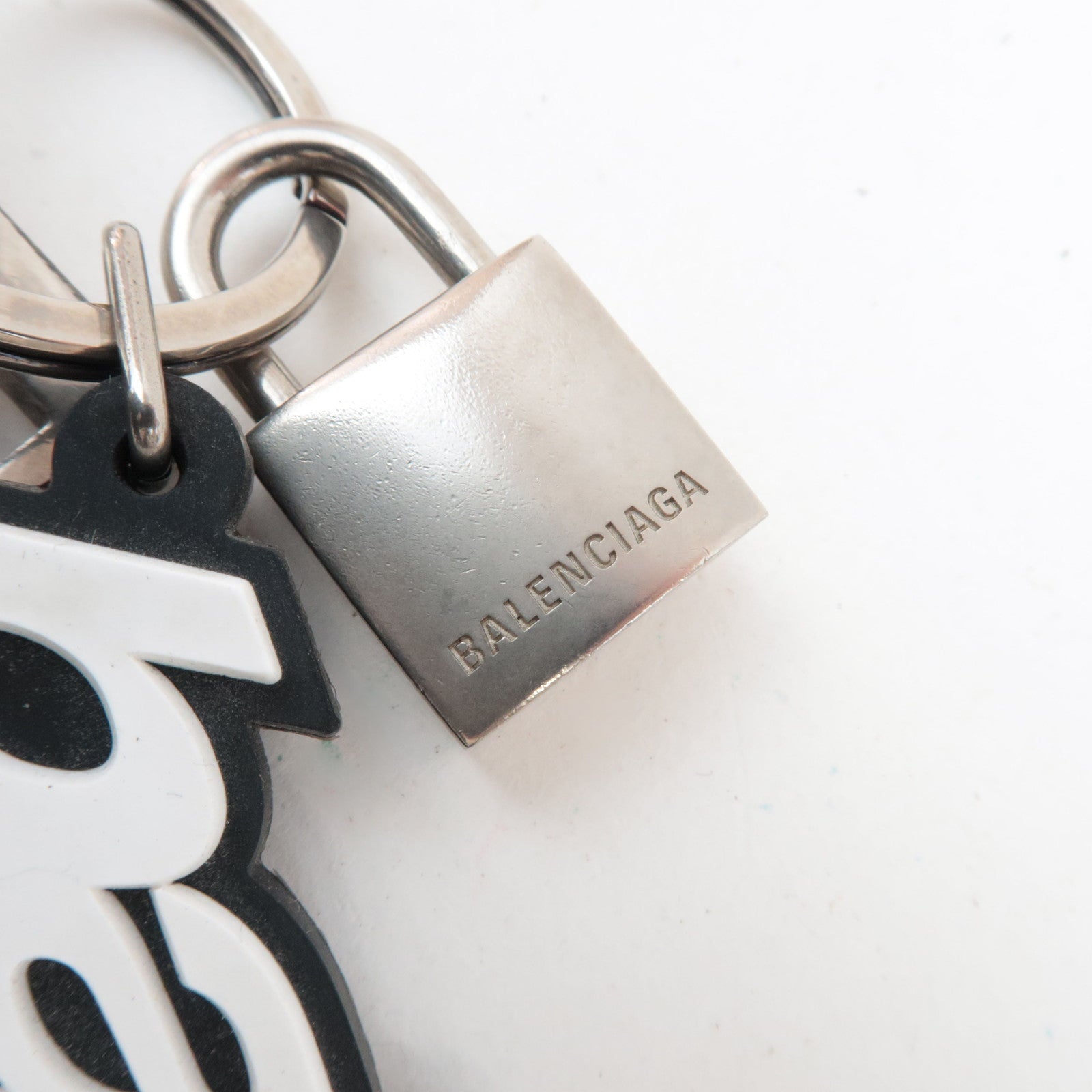 BALENCIAGA Set of 2 Big Logo Bag Charm Keychain White Neon Yellow