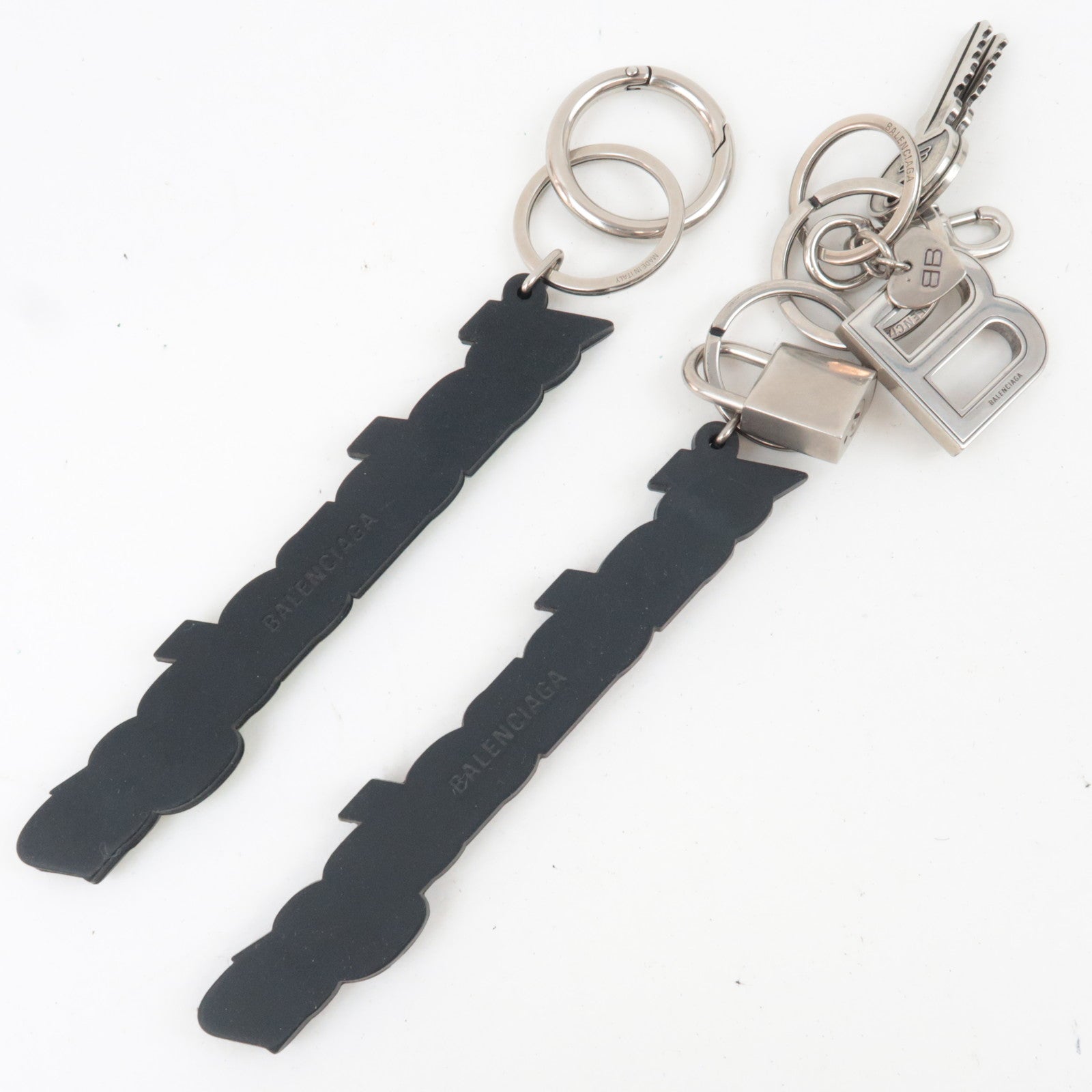 BALENCIAGA Set of 2 Big Logo Bag Charm Keychain White Neon Yellow