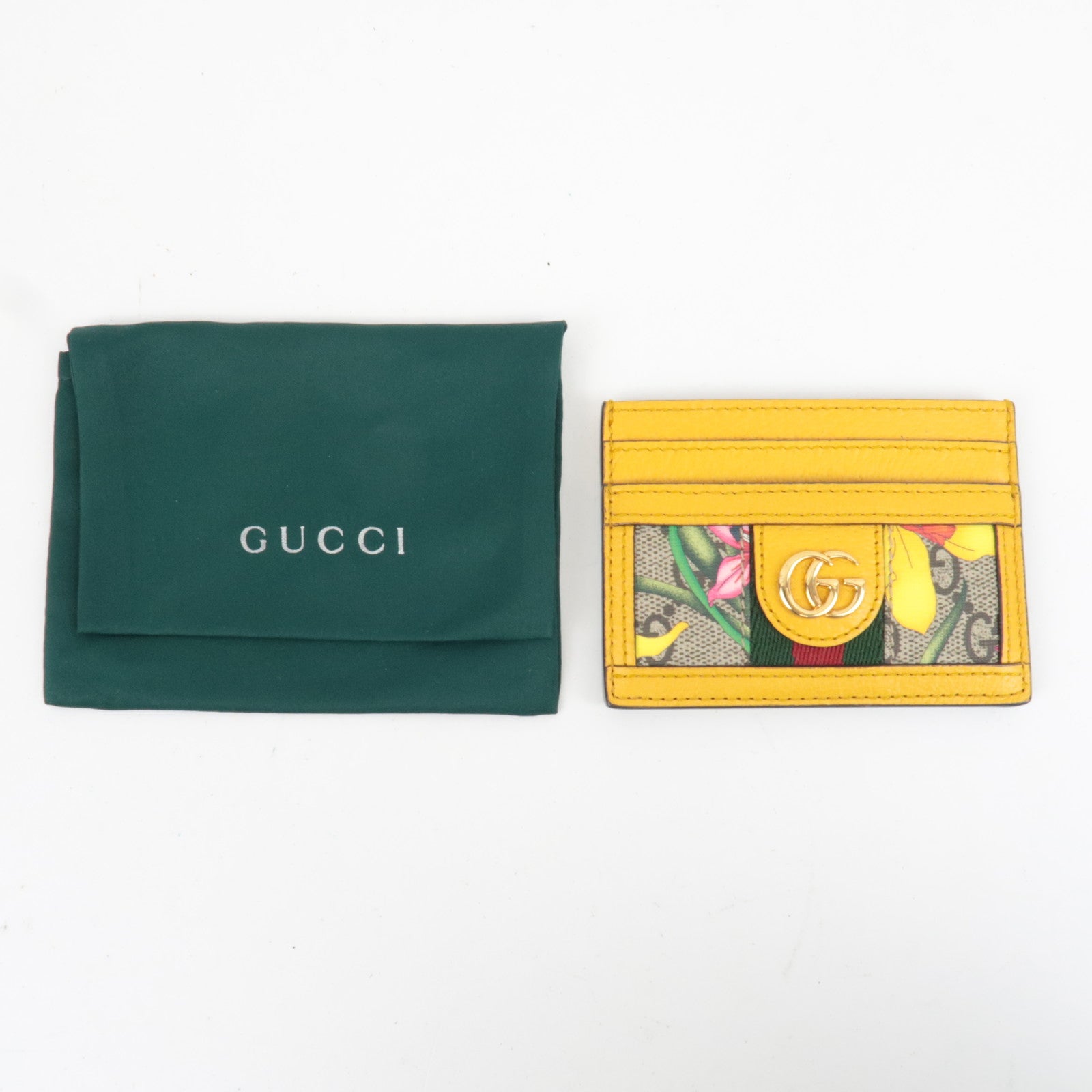 GUCCI Ophidia GG Flora Card Case GG Supreme Leather Yellow 523159