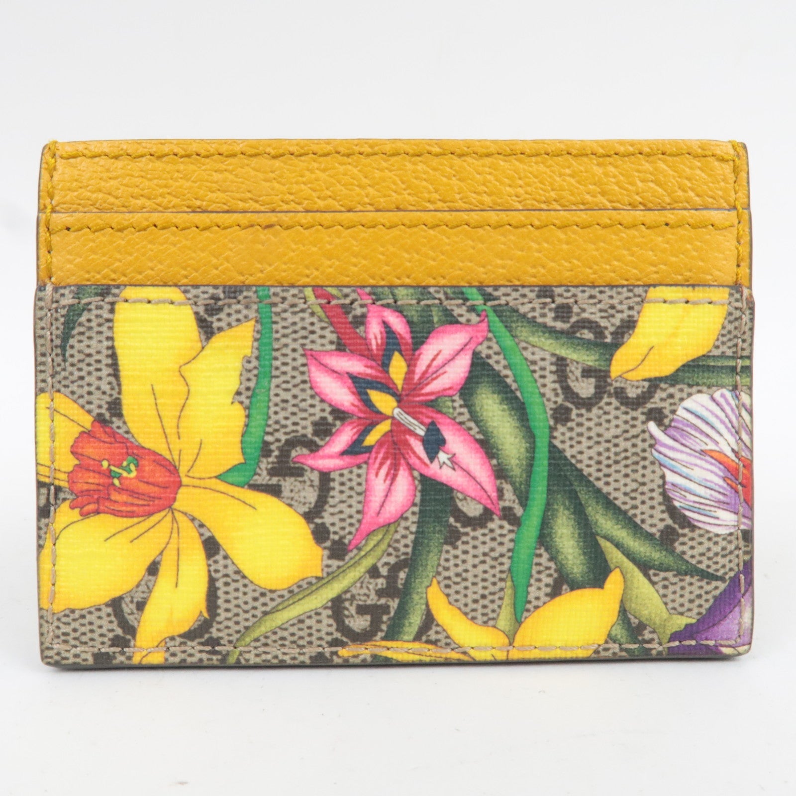 GUCCI Ophidia GG Flora Card Case GG Supreme Leather Yellow 523159